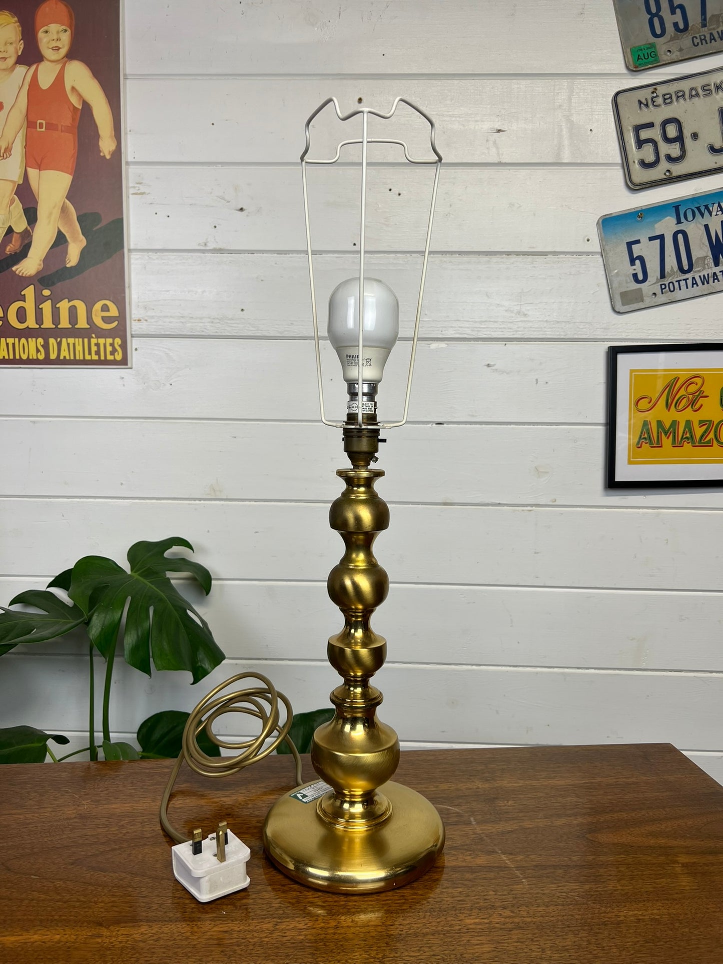 Gold Brass Table Lamp Base Boho Art Deco Home Decor - PAT Tested