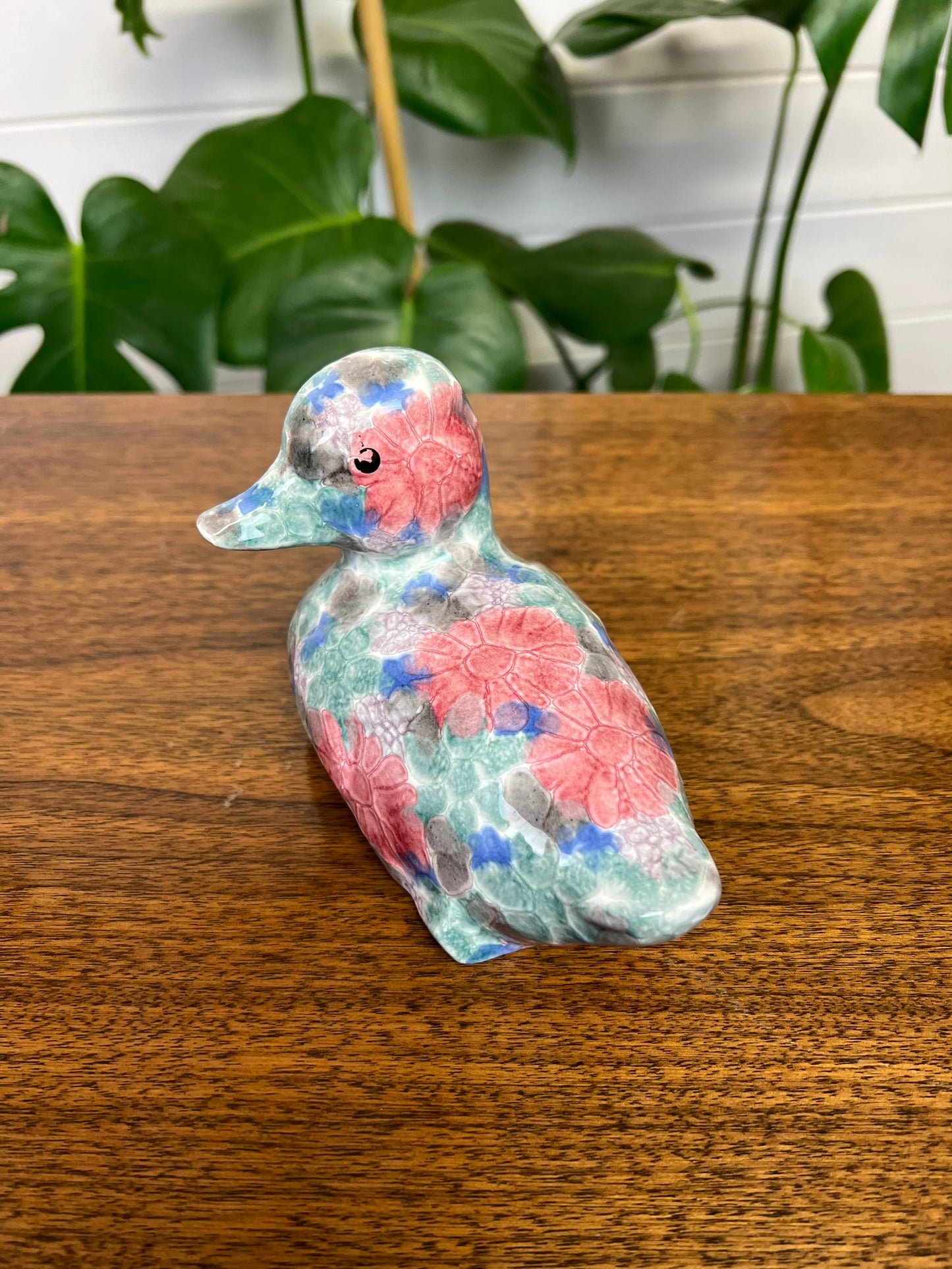 Vintage Park Rose Ceramic Duck Ornament Cottage Home Decor