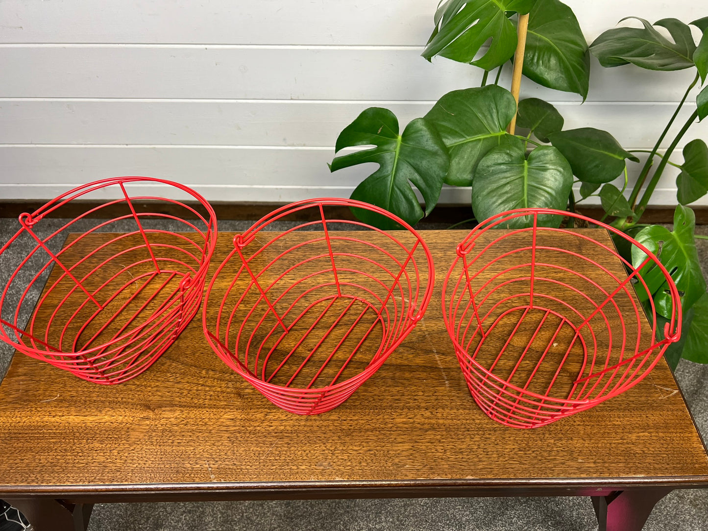 3x Vintage Red Wire Baskets Egg Fruit Basket Farmhouse Country Home Decor