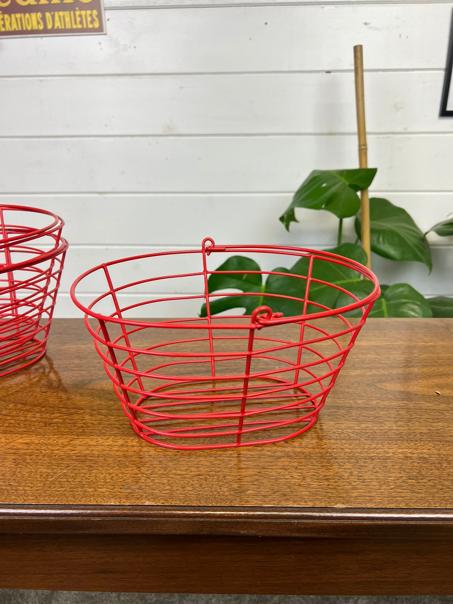 3x Vintage Red Wire Baskets Egg Fruit Basket Farmhouse Country Home Decor