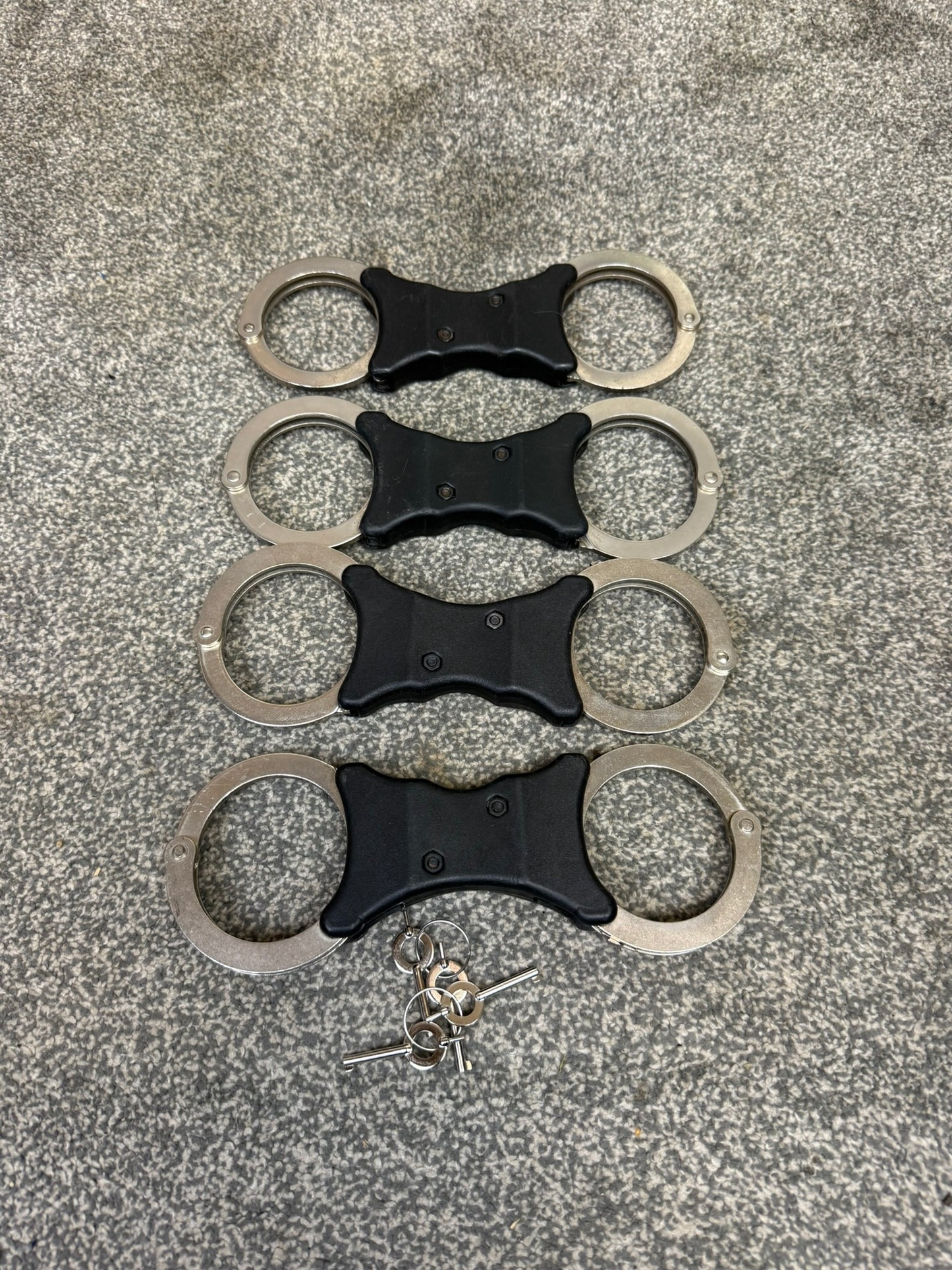 Ex Police Genuine Hiatt Folding Hinged Handcuffs & Key Security Collectible Memorabilia Restraint