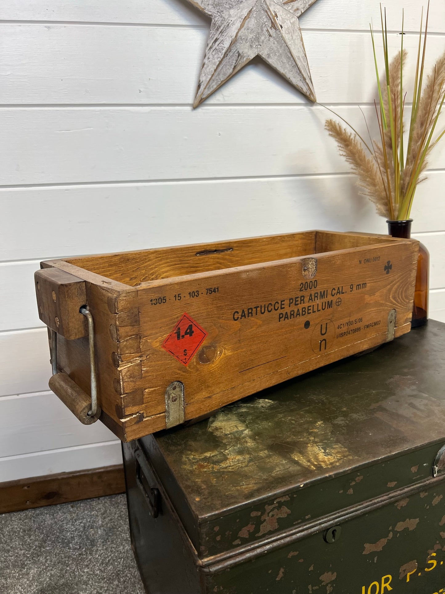 Vintage Wooden Ammo Crate Box Army Rustic Industrial Chest Tool Box Storage Box
