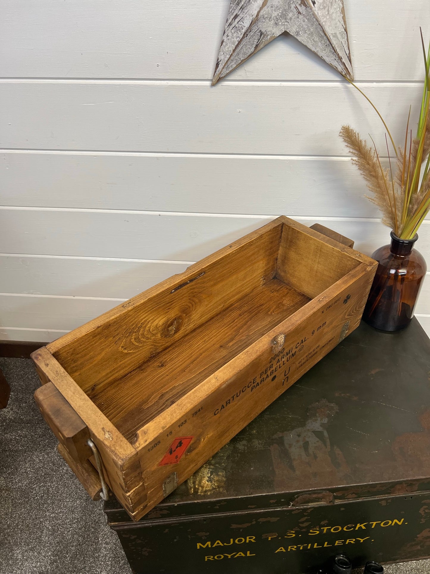 Vintage Wooden Ammo Crate Box Army Rustic Industrial Chest Tool Box Storage Box