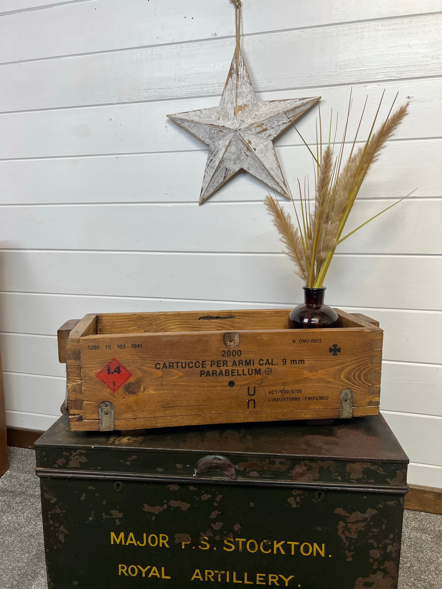Vintage Wooden Ammo Crate Box Army Rustic Industrial Chest Tool Box Storage Box