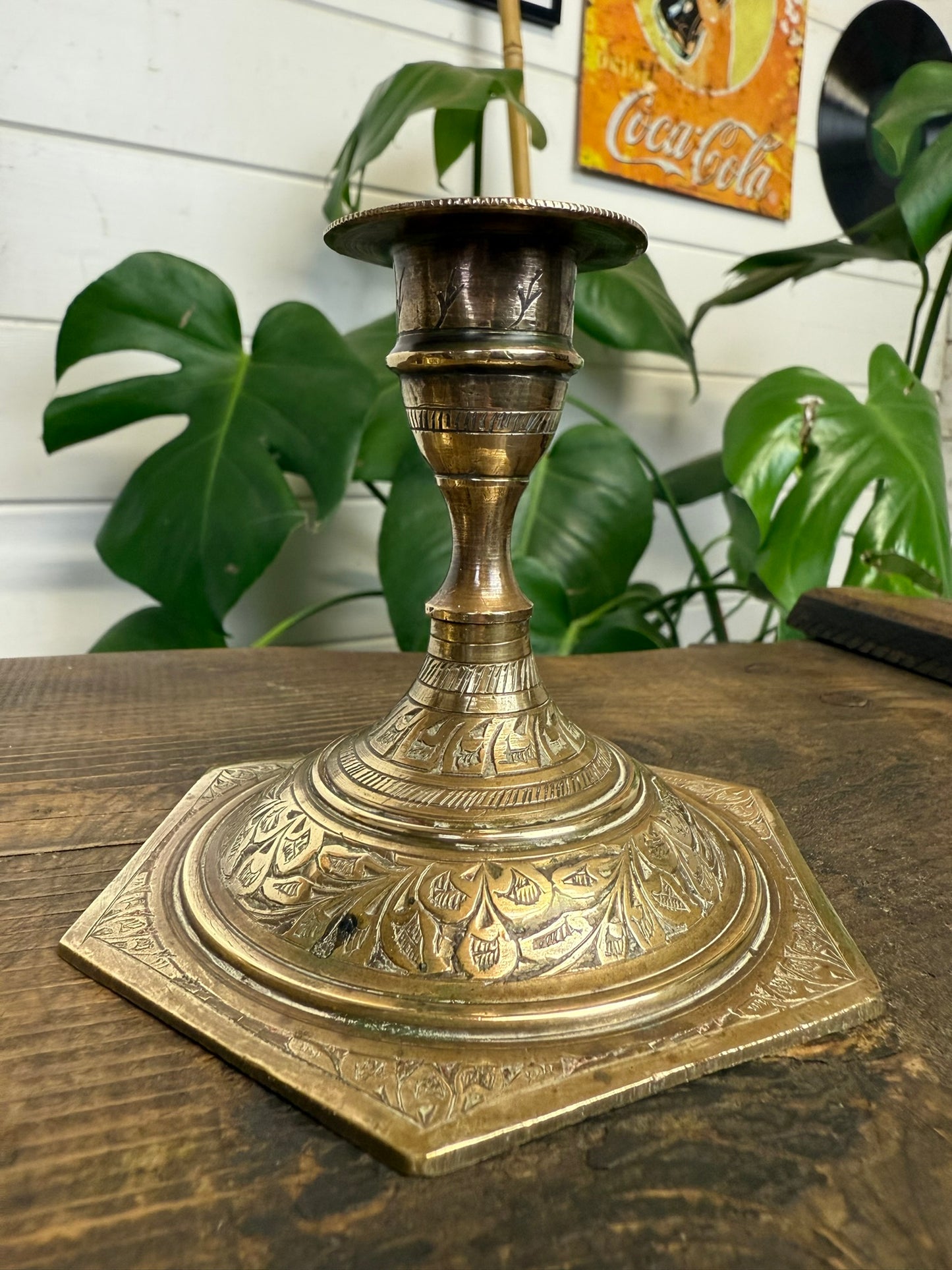 Vintage Indian Brass Candlestick Candle Holder PAIR Boho Art Deco Vintage Home Decor