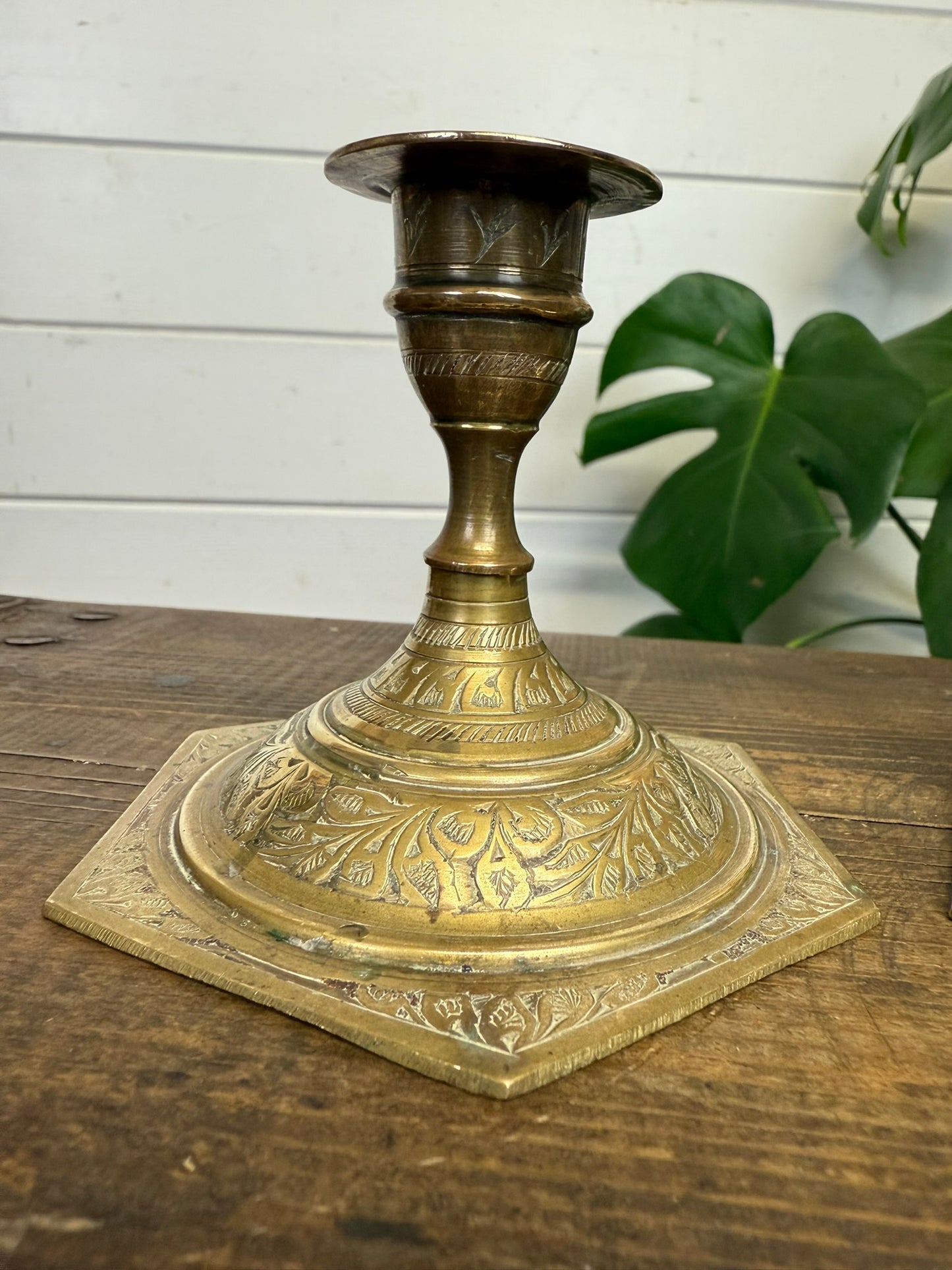 Vintage Indian Brass Candlestick Candle Holder PAIR Boho Art Deco Vintage Home Decor