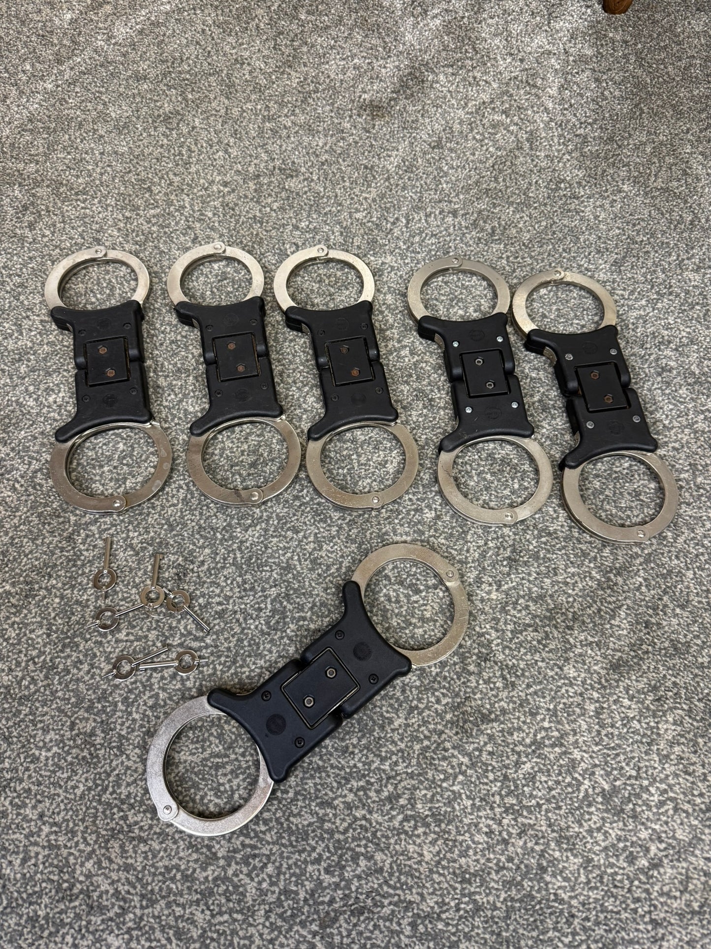 Ex Police Genuine Hiatt Folding Hinged Handcuffs & Key Security Collectible Memorabilia Restraint