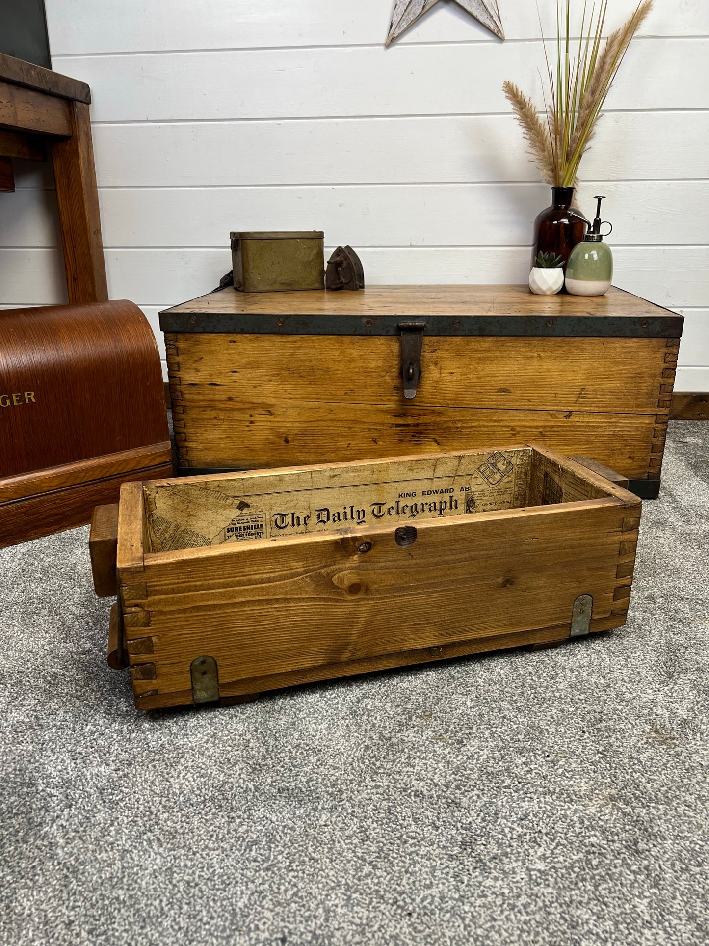 Vintage Wooden Box Chest Rustic Industrial Home Decor Shelf Storage Boho Display Crate