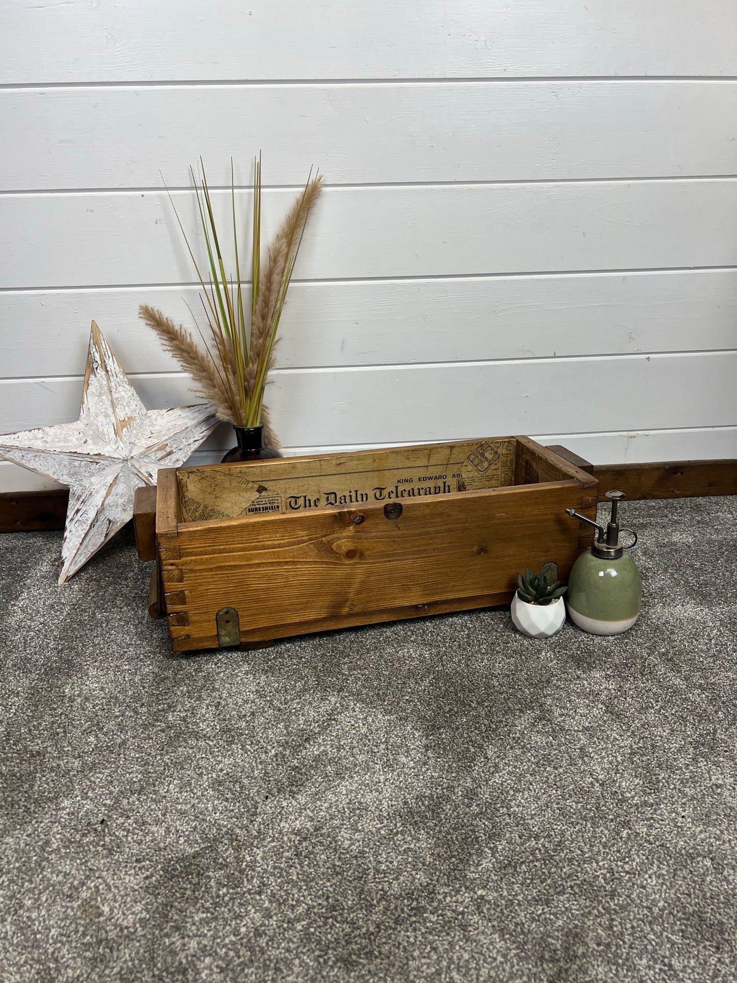 Vintage Wooden Box Chest Rustic Industrial Home Decor Shelf Storage Boho Display Crate