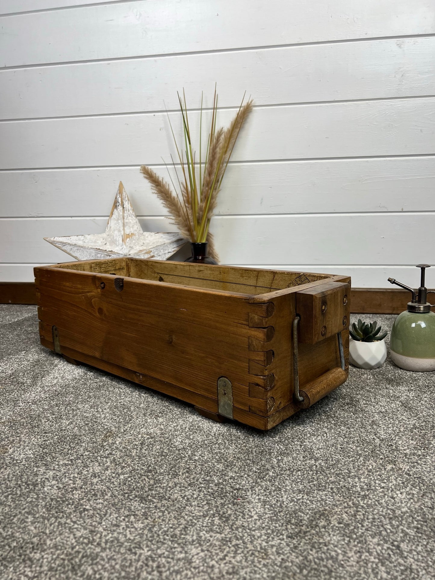 Vintage Wooden Box Chest Rustic Industrial Home Decor Shelf Storage Boho Display Crate