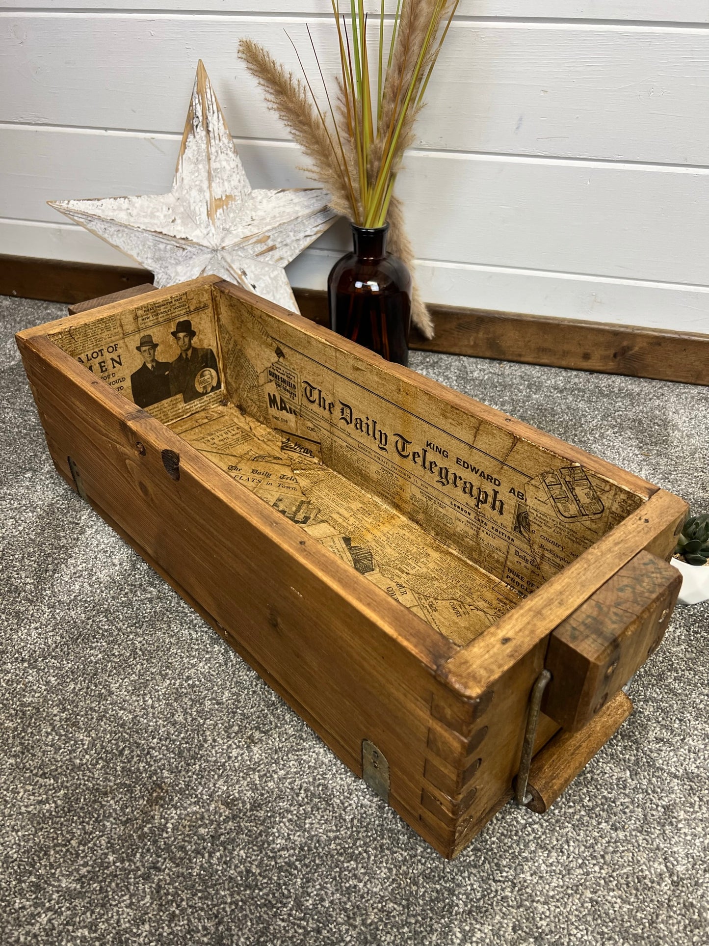 Vintage Wooden Box Chest Rustic Industrial Home Decor Shelf Storage Boho Display Crate