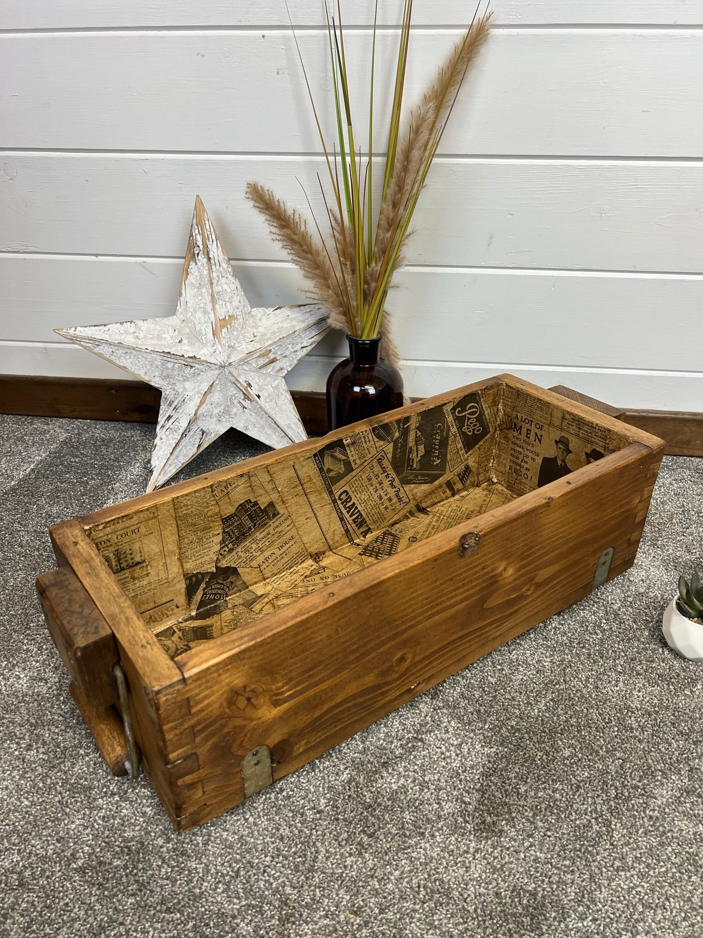 Vintage Wooden Box Chest Rustic Industrial Home Decor Shelf Storage Boho Display Crate