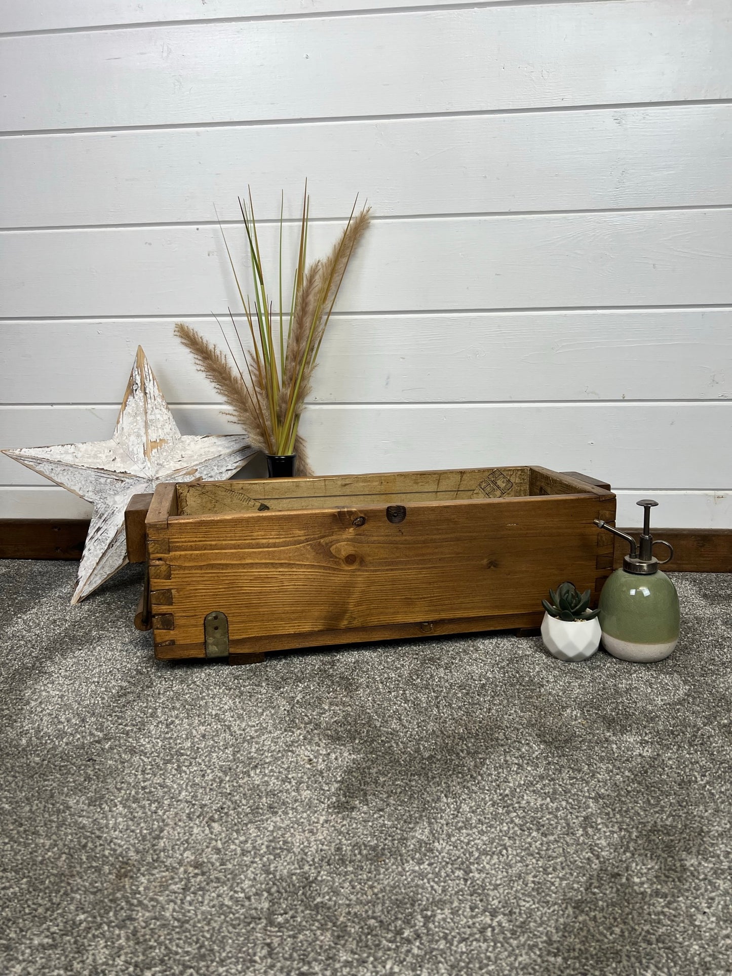 Vintage Wooden Box Chest Rustic Industrial Home Decor Shelf Storage Boho Display Crate