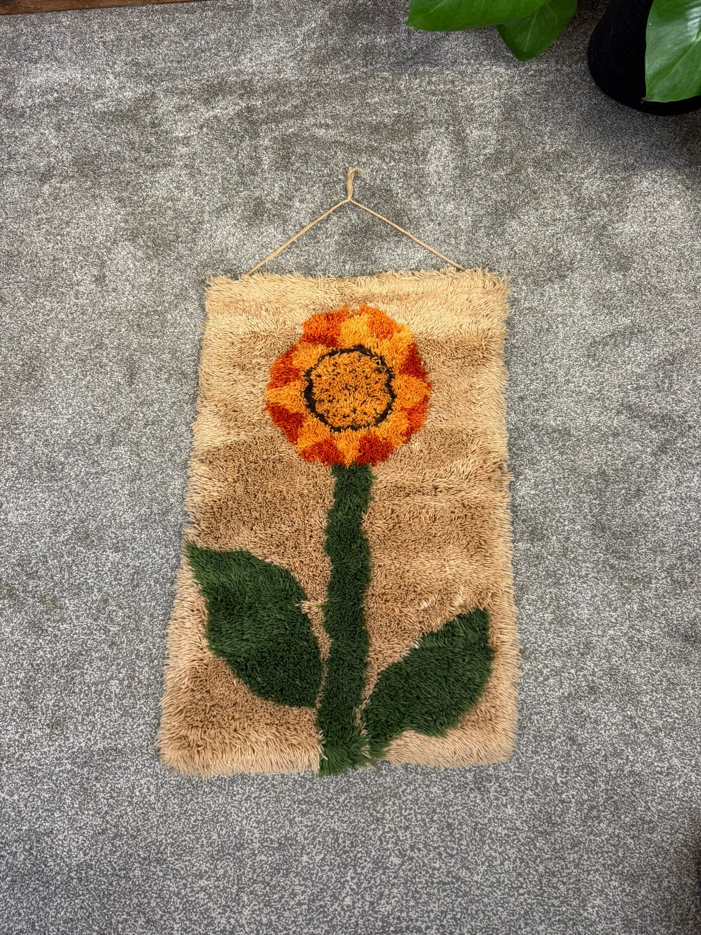 Vintage Sunflower Rya Rug Tapestry Home Decor Mid Century 70s Wall Hanging Bohemian Style