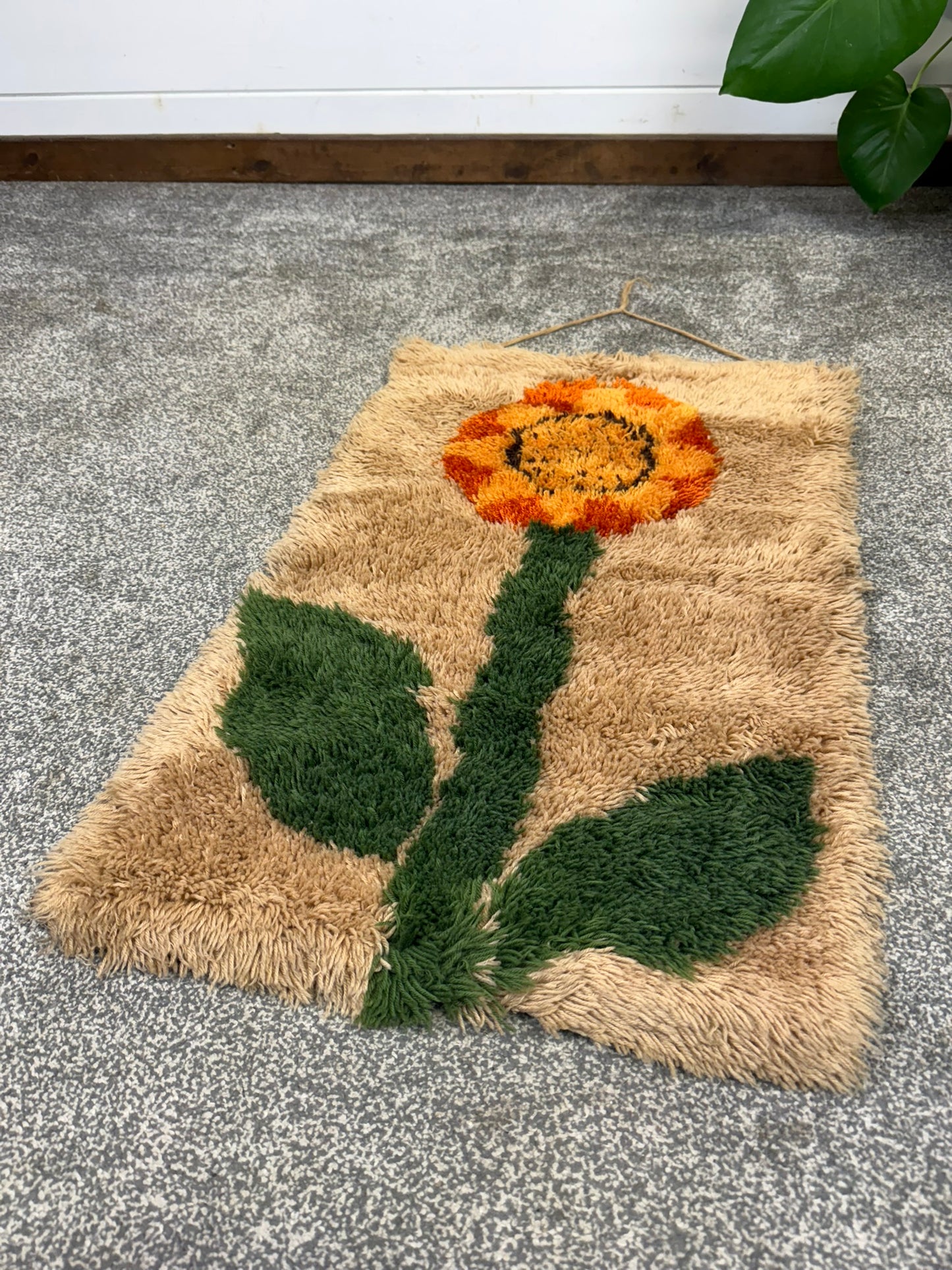 Vintage Sunflower Rya Rug Tapestry Home Decor Mid Century 70s Wall Hanging Bohemian Style
