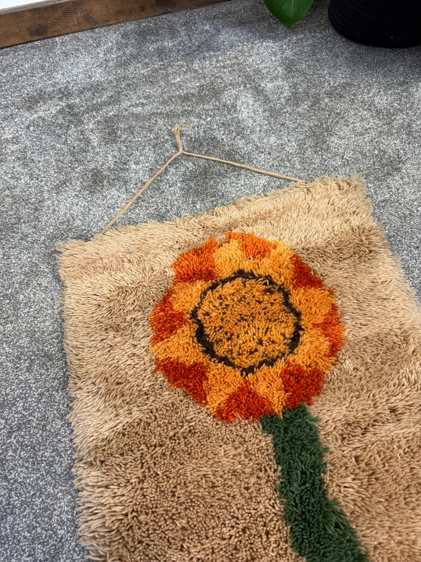 Vintage Sunflower Rya Rug Tapestry Home Decor Mid Century 70s Wall Hanging Bohemian Style