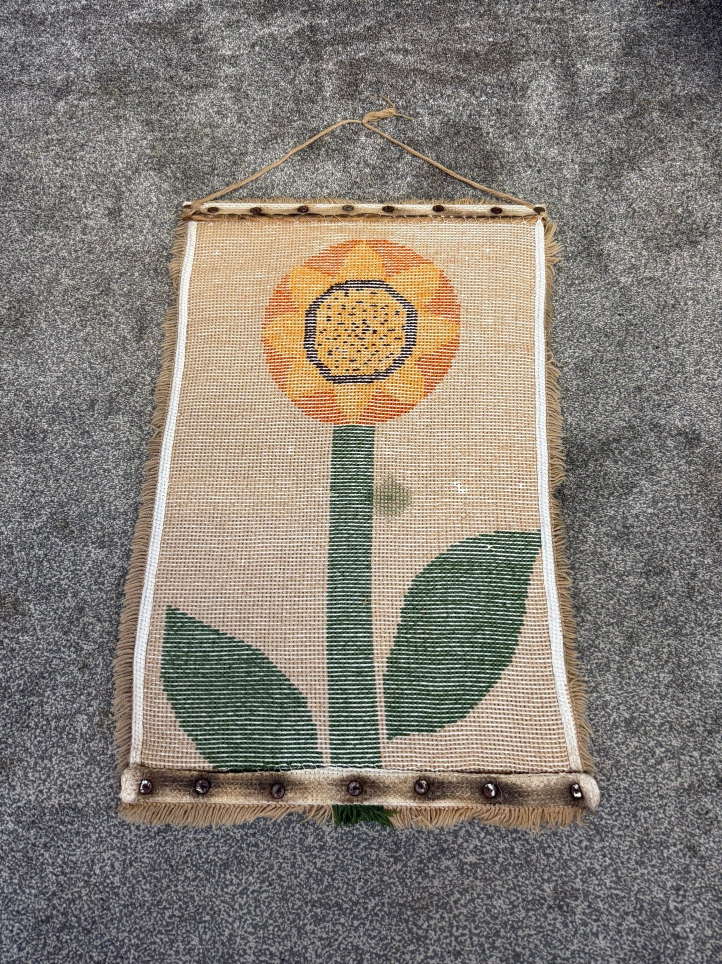 Vintage Sunflower Rya Rug Tapestry Home Decor Mid Century 70s Wall Hanging Bohemian Style