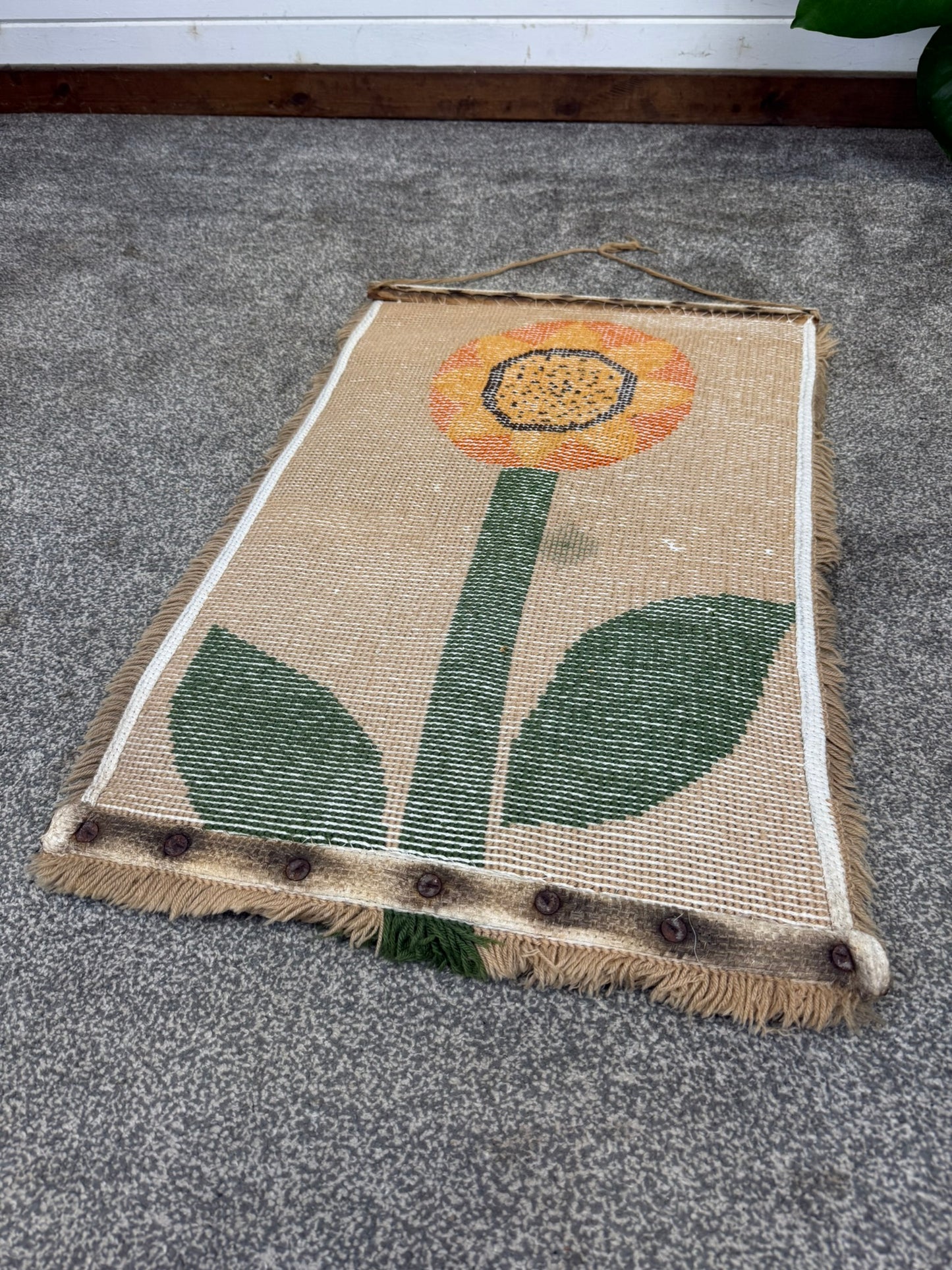 Vintage Sunflower Rya Rug Tapestry Home Decor Mid Century 70s Wall Hanging Bohemian Style