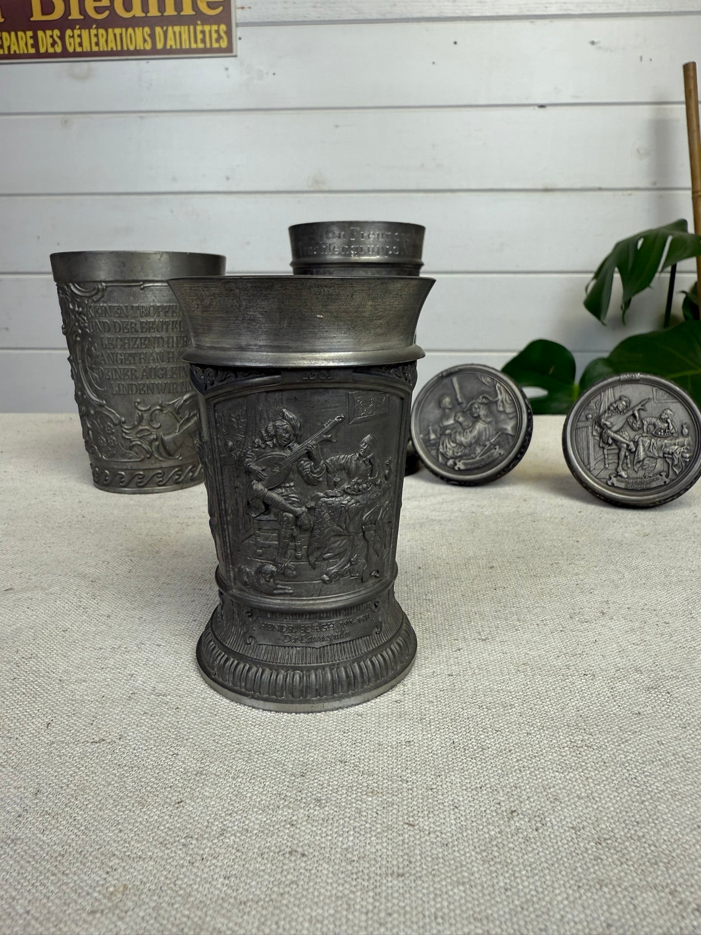 Vintage German Pewter Goblet & Wine Cork Job Lot WMF Zinn Guetezeichen Zinngerat 70's Tavern Decor