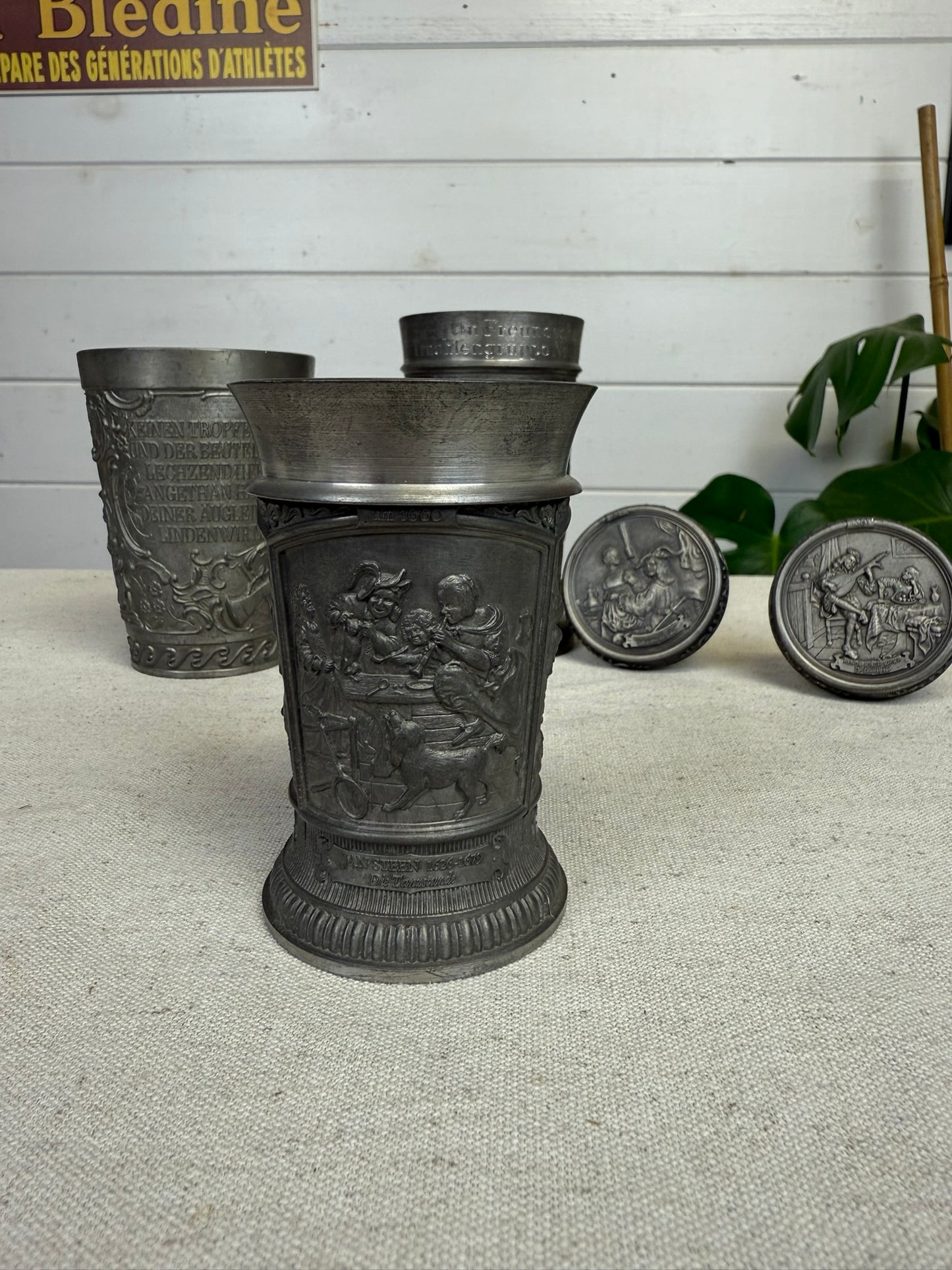 Vintage German Pewter Goblet & Wine Cork Job Lot WMF Zinn Guetezeichen Zinngerat 70's Tavern Decor