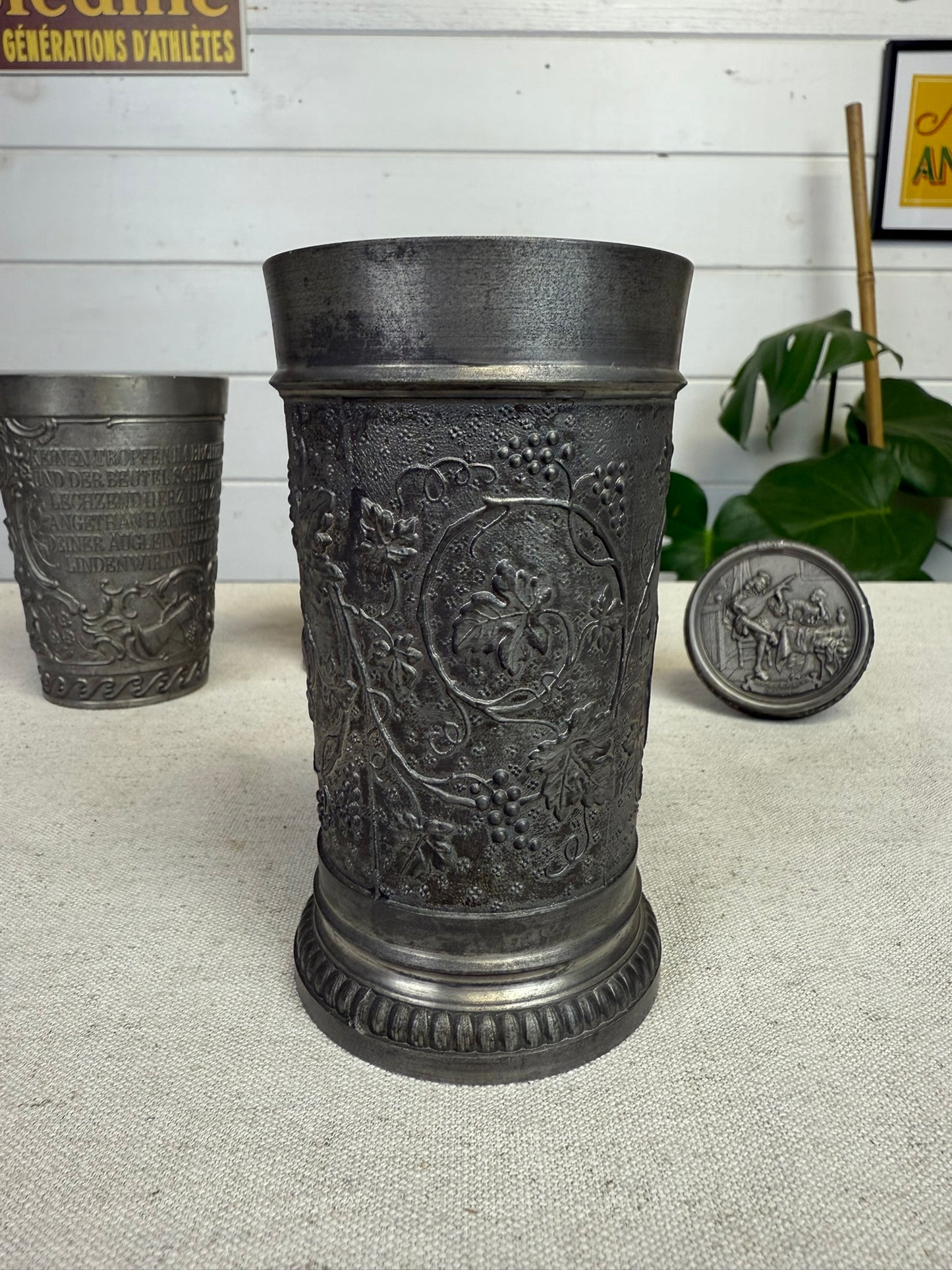 Vintage German Pewter Goblet & Wine Cork Job Lot WMF Zinn Guetezeichen Zinngerat 70's Tavern Decor