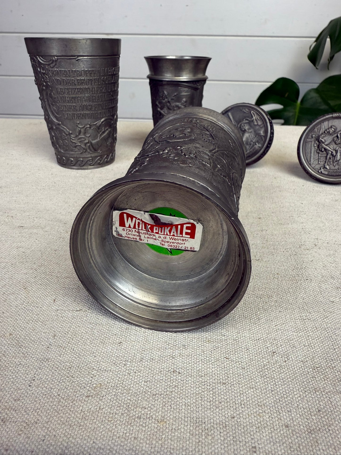 Vintage German Pewter Goblet & Wine Cork Job Lot WMF Zinn Guetezeichen Zinngerat 70's Tavern Decor