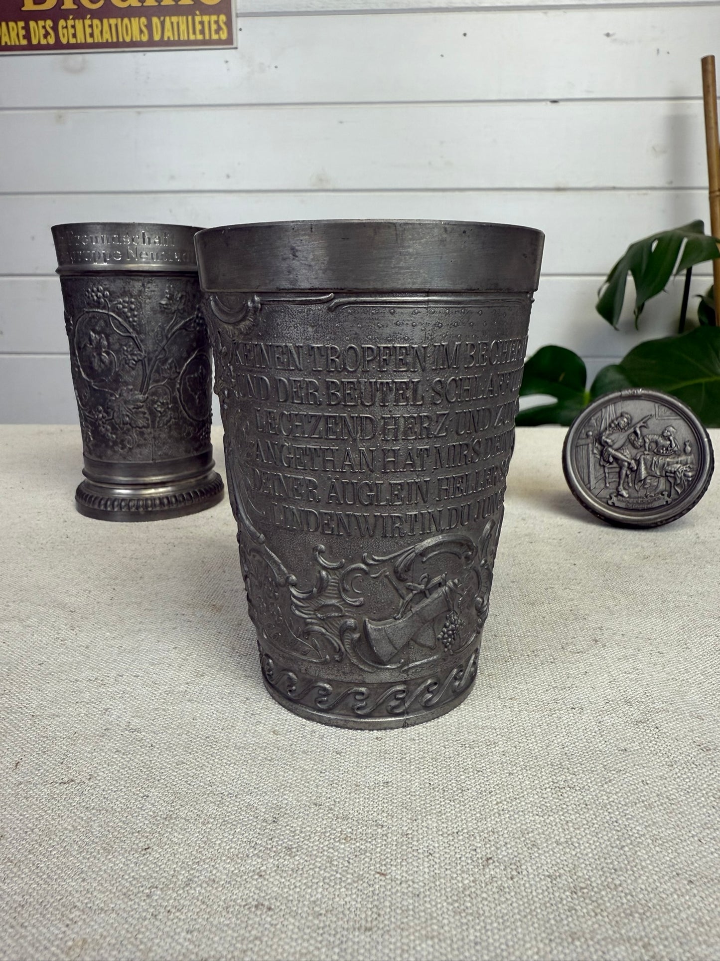 Vintage German Pewter Goblet & Wine Cork Job Lot WMF Zinn Guetezeichen Zinngerat 70's Tavern Decor