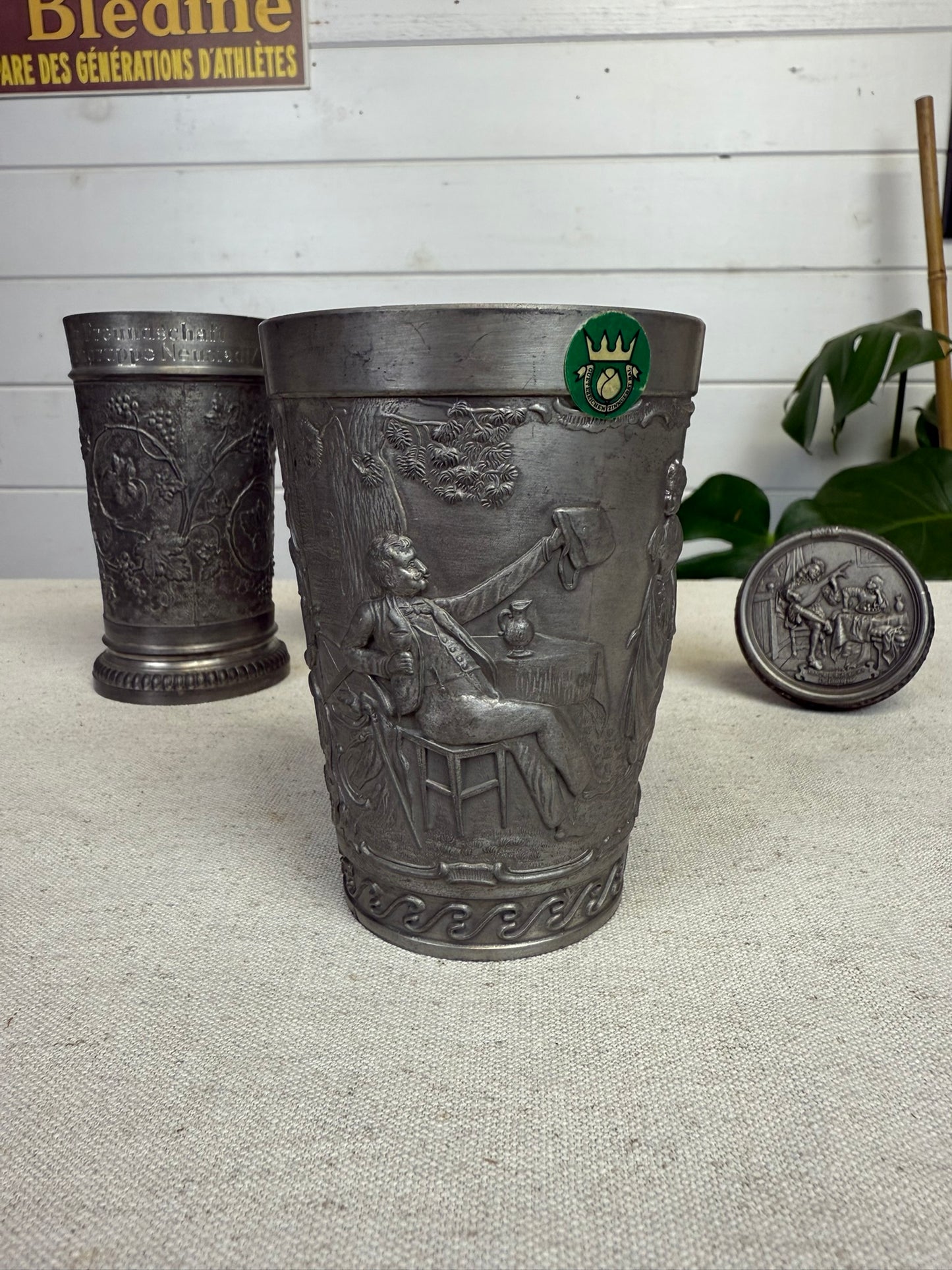 Vintage German Pewter Goblet & Wine Cork Job Lot WMF Zinn Guetezeichen Zinngerat 70's Tavern Decor