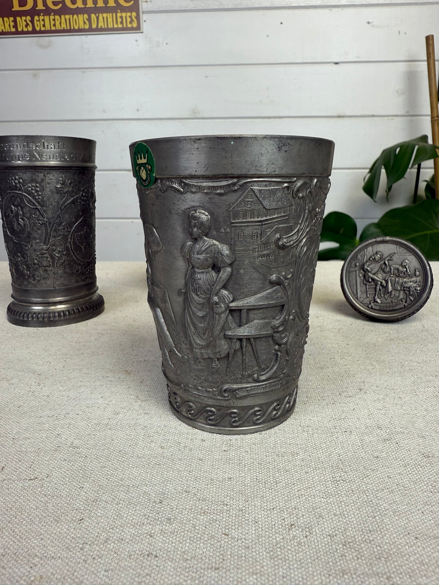Vintage German Pewter Goblet & Wine Cork Job Lot WMF Zinn Guetezeichen Zinngerat 70's Tavern Decor