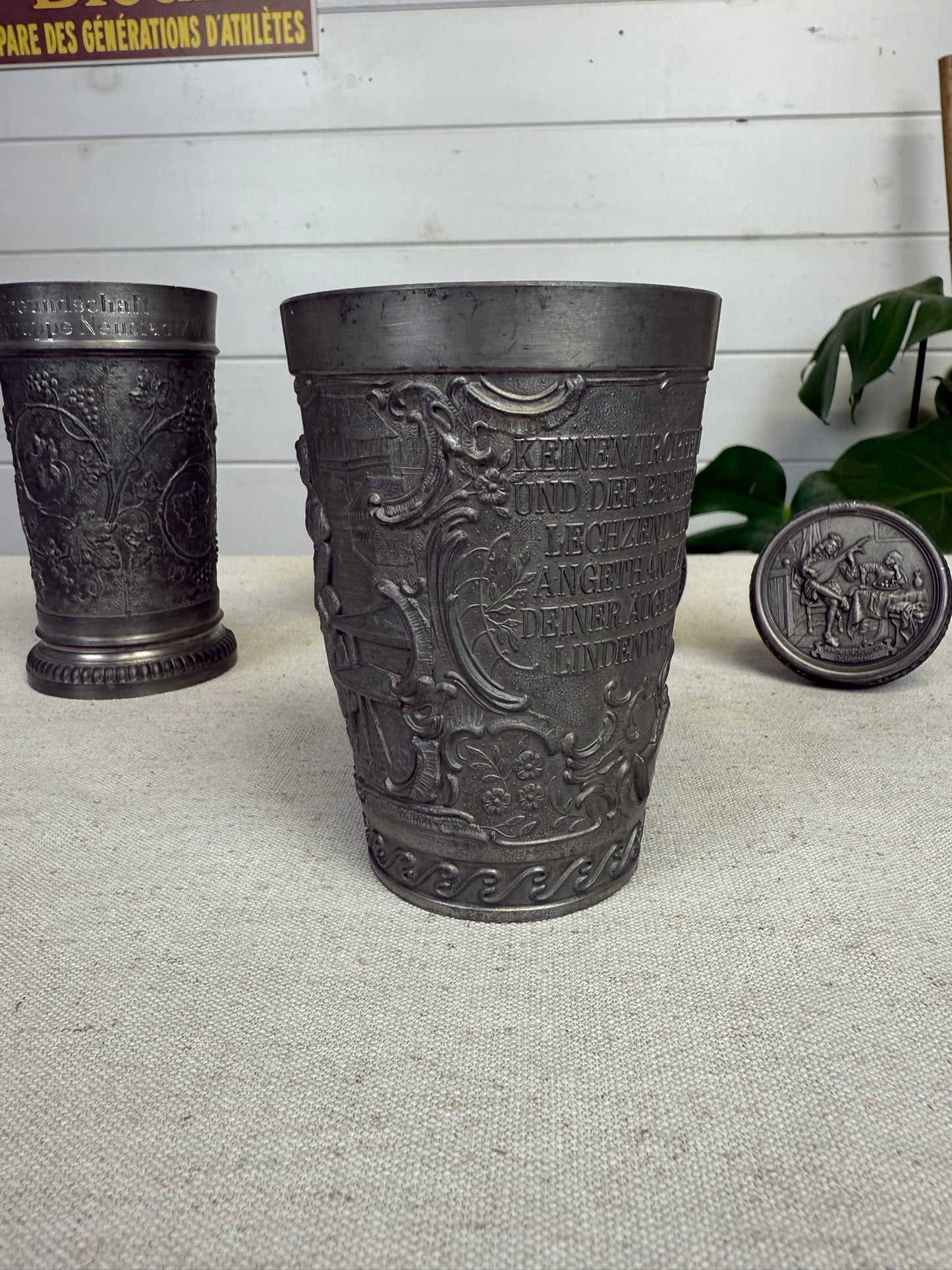 Vintage German Pewter Goblet & Wine Cork Job Lot WMF Zinn Guetezeichen Zinngerat 70's Tavern Decor