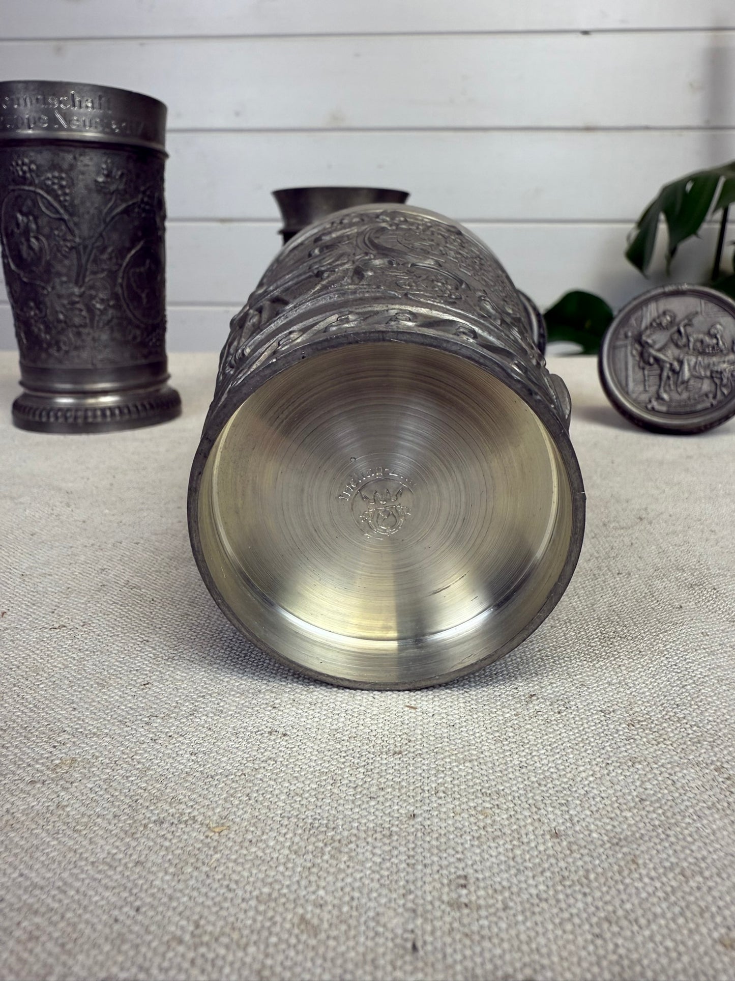 Vintage German Pewter Goblet & Wine Cork Job Lot WMF Zinn Guetezeichen Zinngerat 70's Tavern Decor