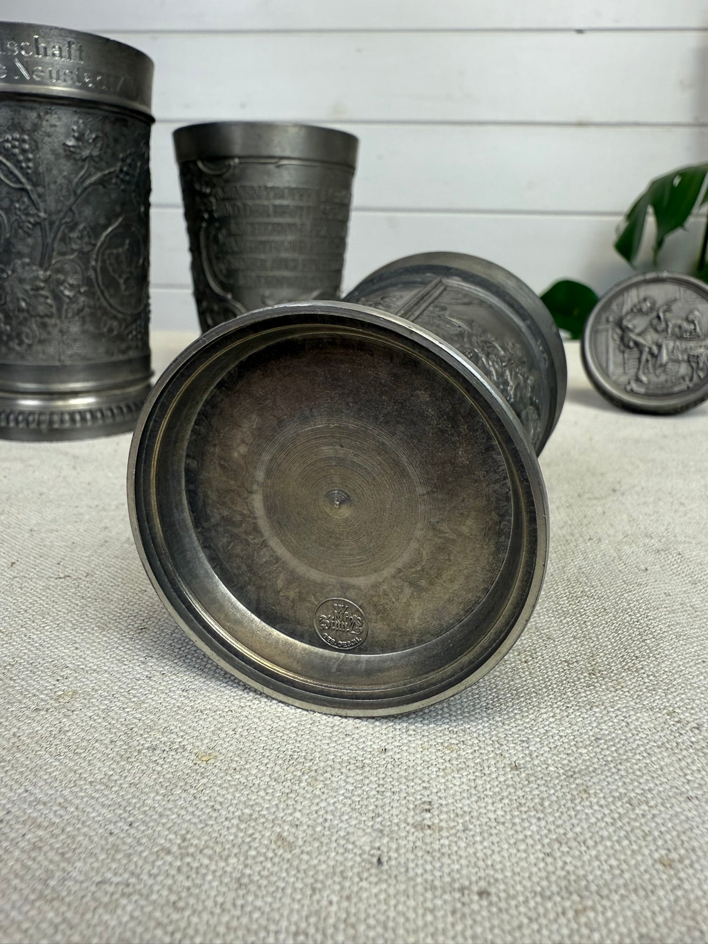 Vintage German Pewter Goblet & Wine Cork Job Lot WMF Zinn Guetezeichen Zinngerat 70's Tavern Decor