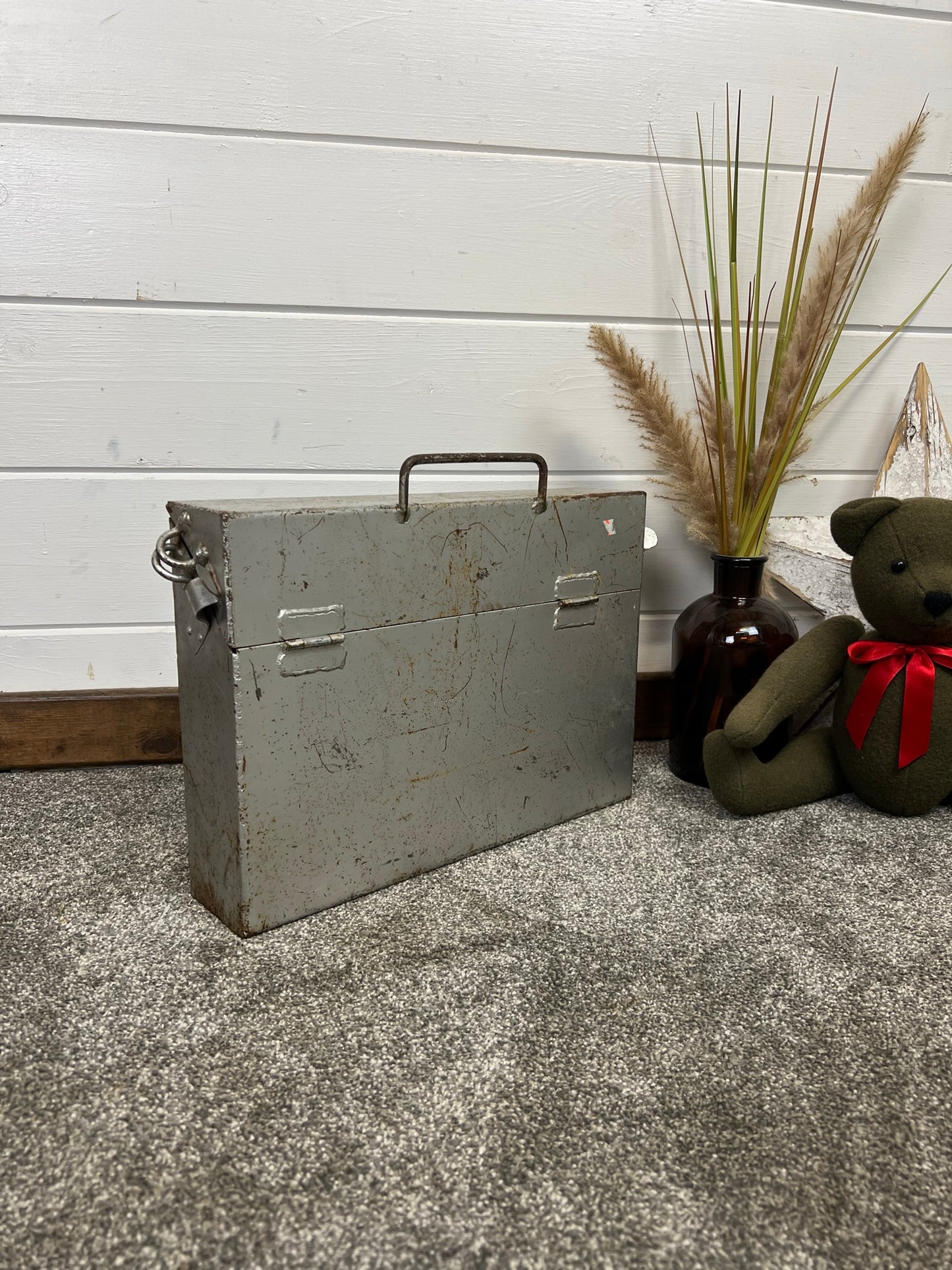 Vintage Military Vehicle Metal Stowage Box Map Tool Box Ferret Scout Car