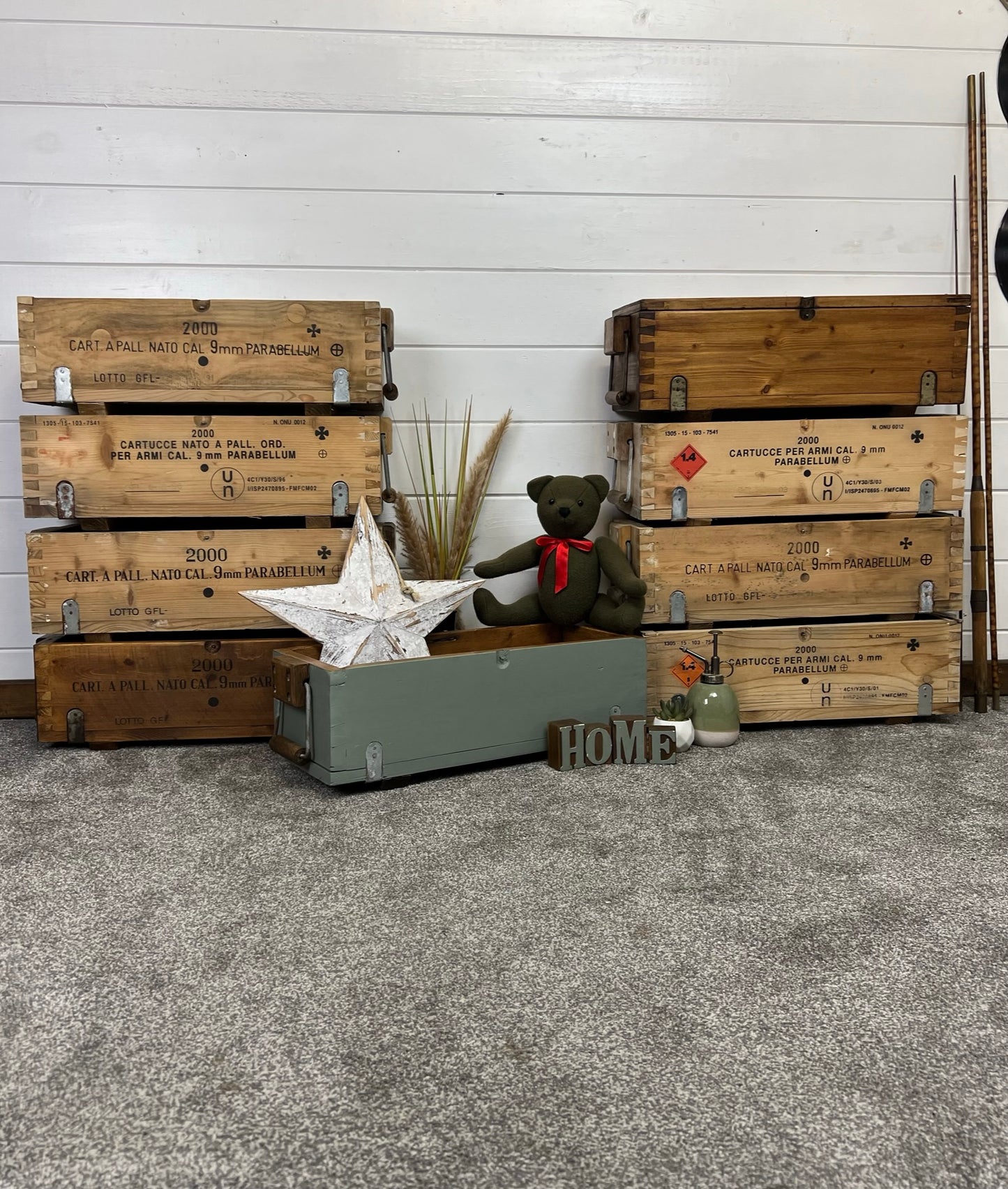 Vintage Reclaimed Wooden Storage Box Country Green & Waxed Rustic Boho Shop Home Decor