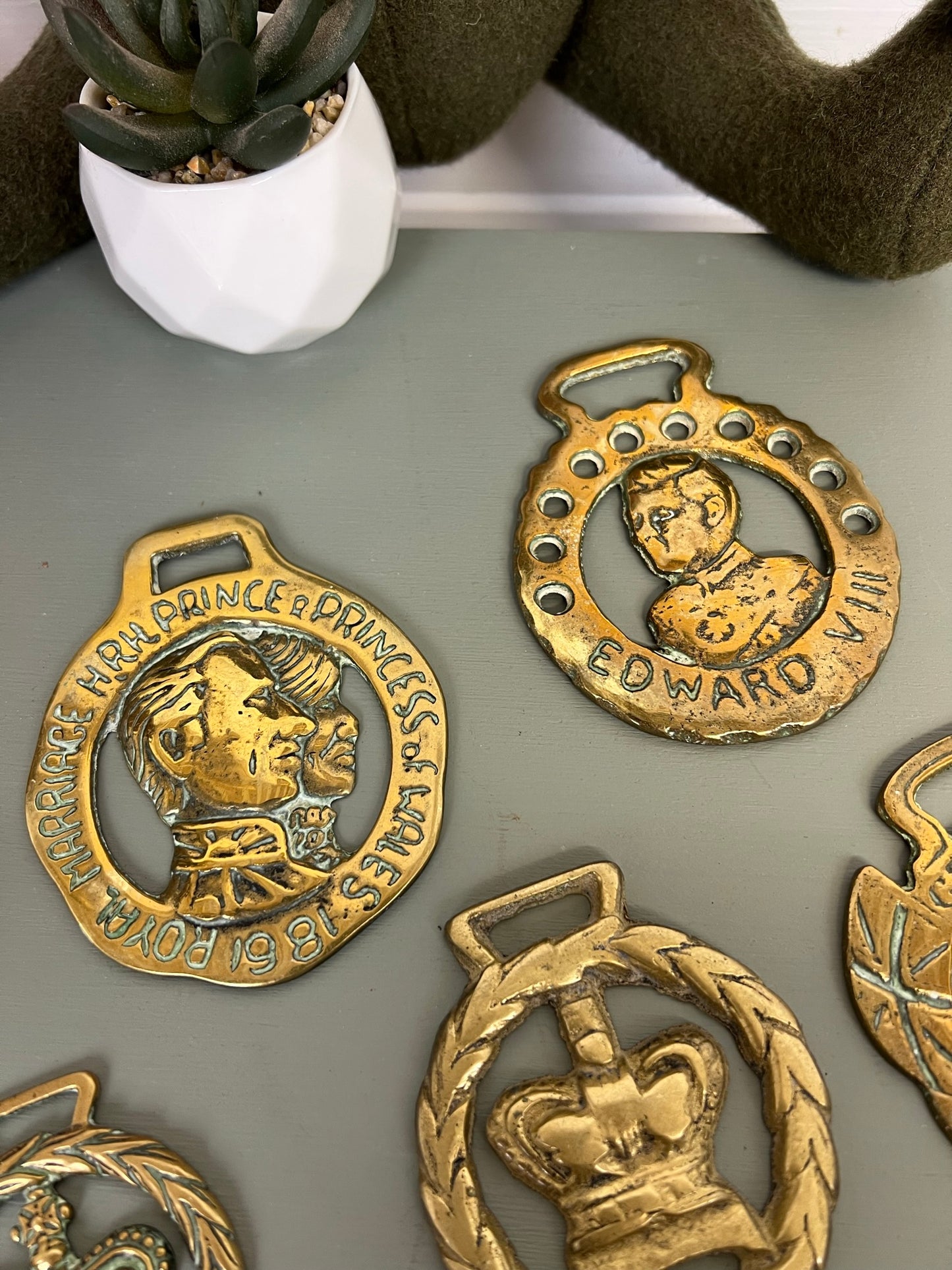 Vintage Horse Brass Job Lot Bundle x6 King Queen Princess Rustic Farmhouse Country Home Decor