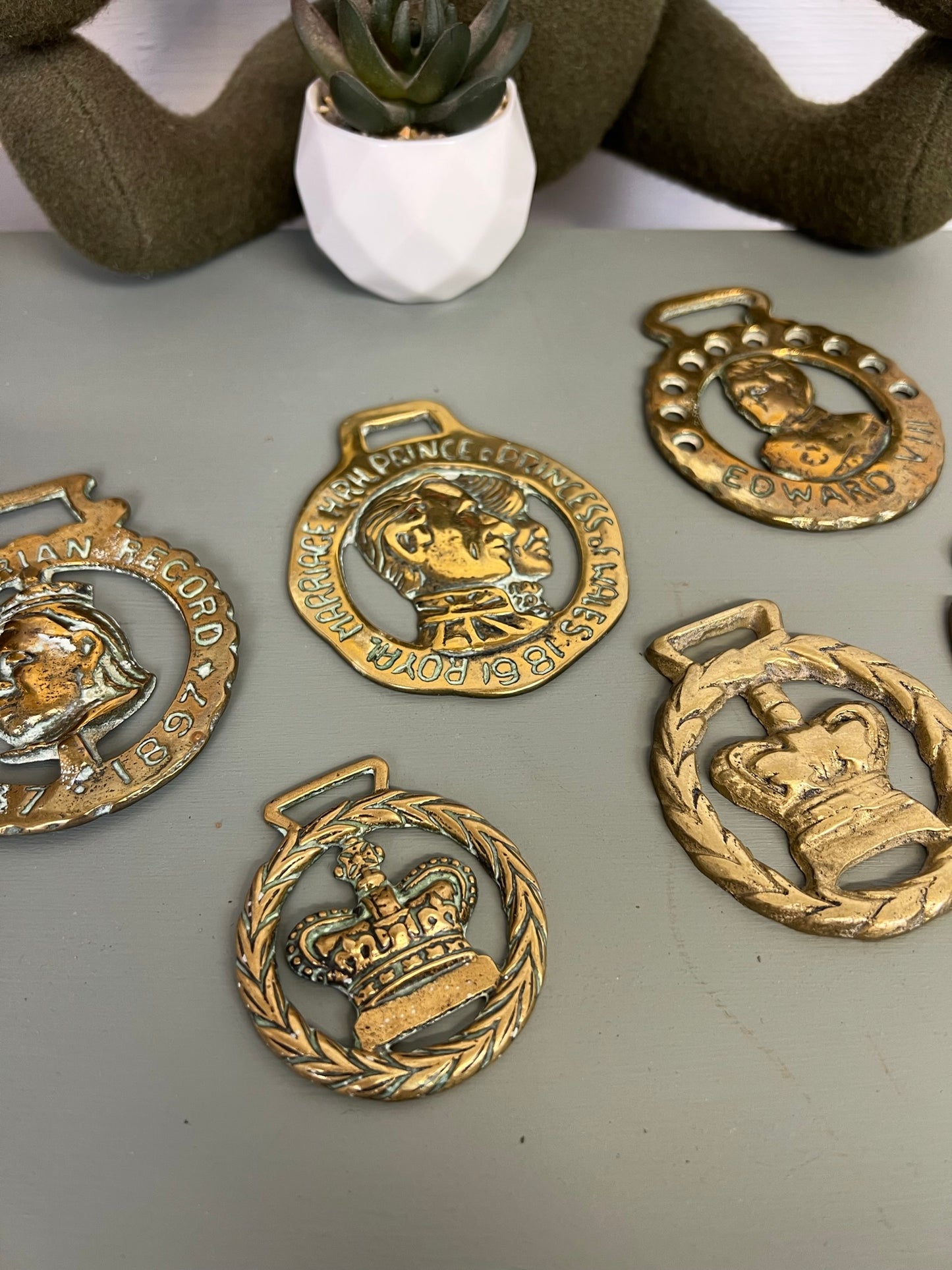 Vintage Horse Brass Job Lot Bundle x6 King Queen Princess Rustic Farmhouse Country Home Decor