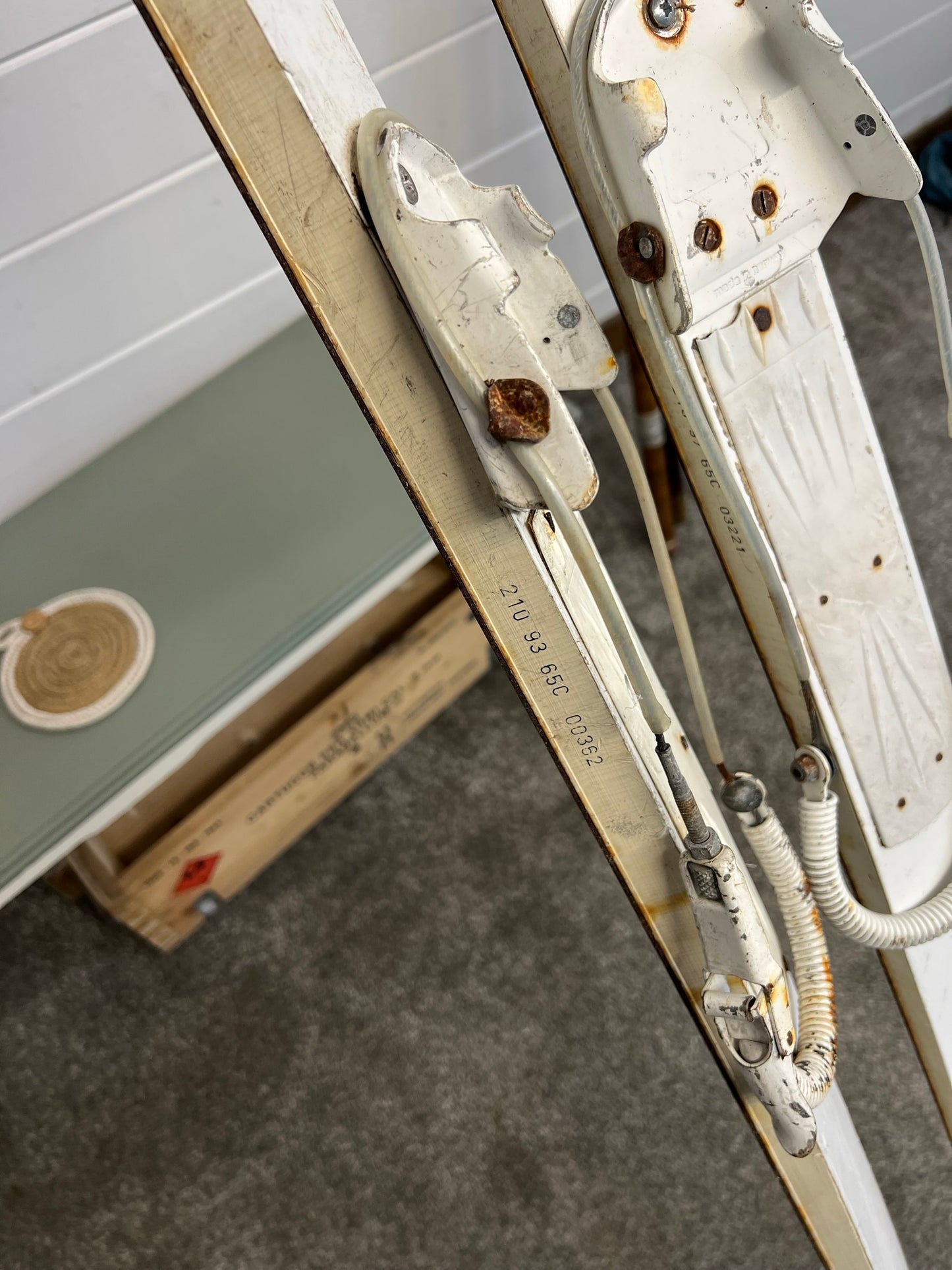Vintage White Skis Rustic Winter Decor Home Retail Display Wall Decoration