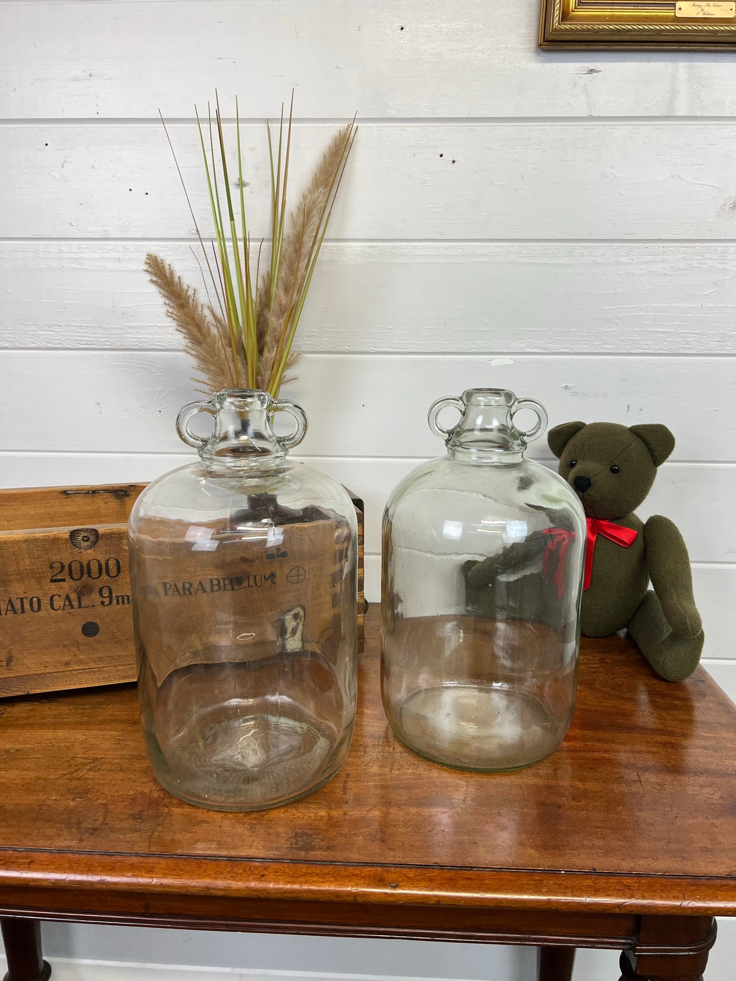 2x Vintage Demi John Glass Bottle Decorative Vase Rustic Wedding Display