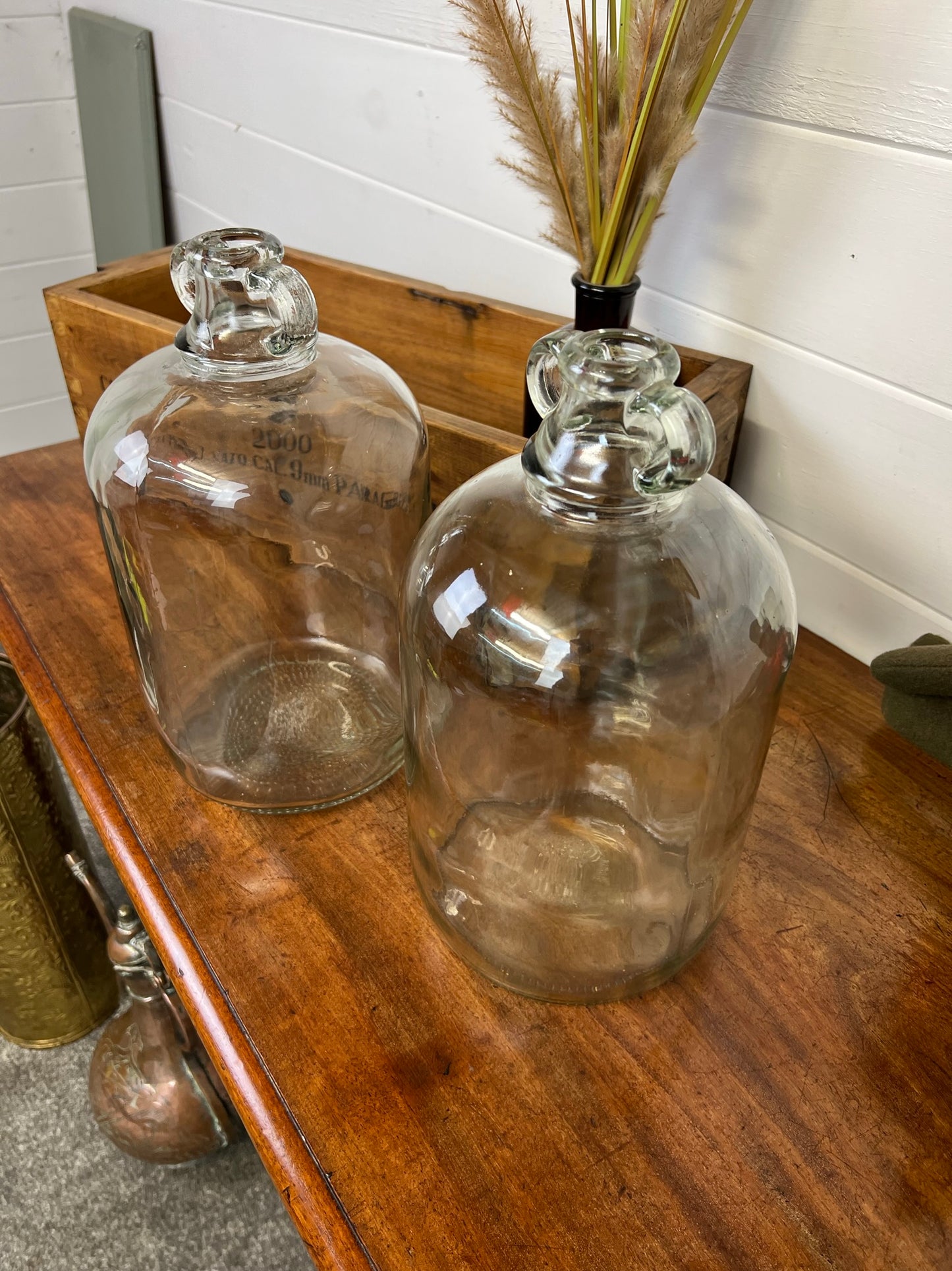 2x Vintage Demi John Glass Bottle Decorative Vase Rustic Wedding Display