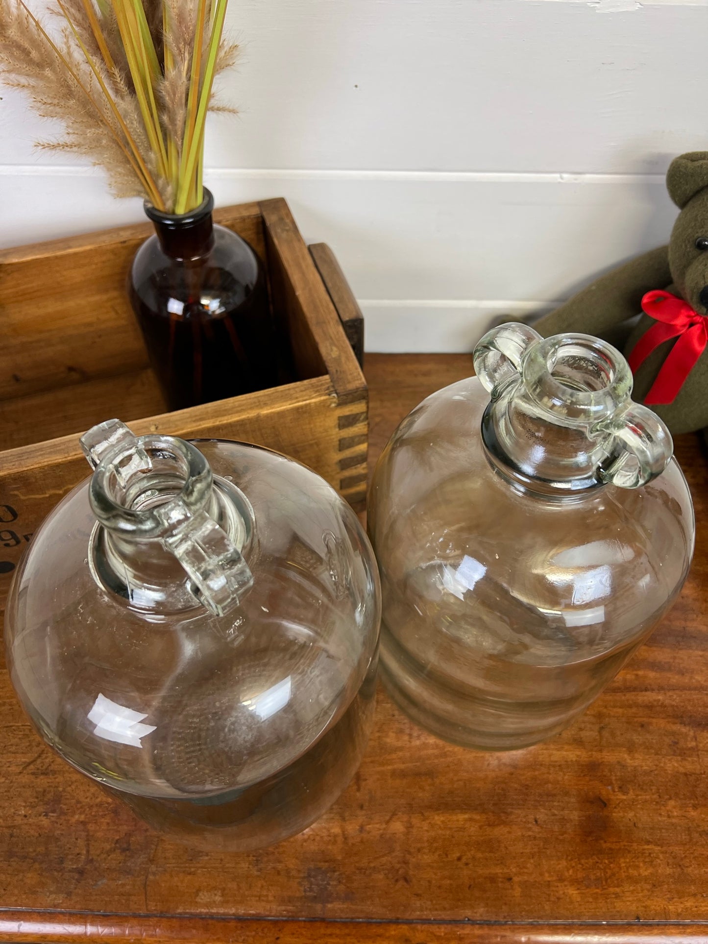 2x Vintage Demi John Glass Bottle Decorative Vase Rustic Wedding Display