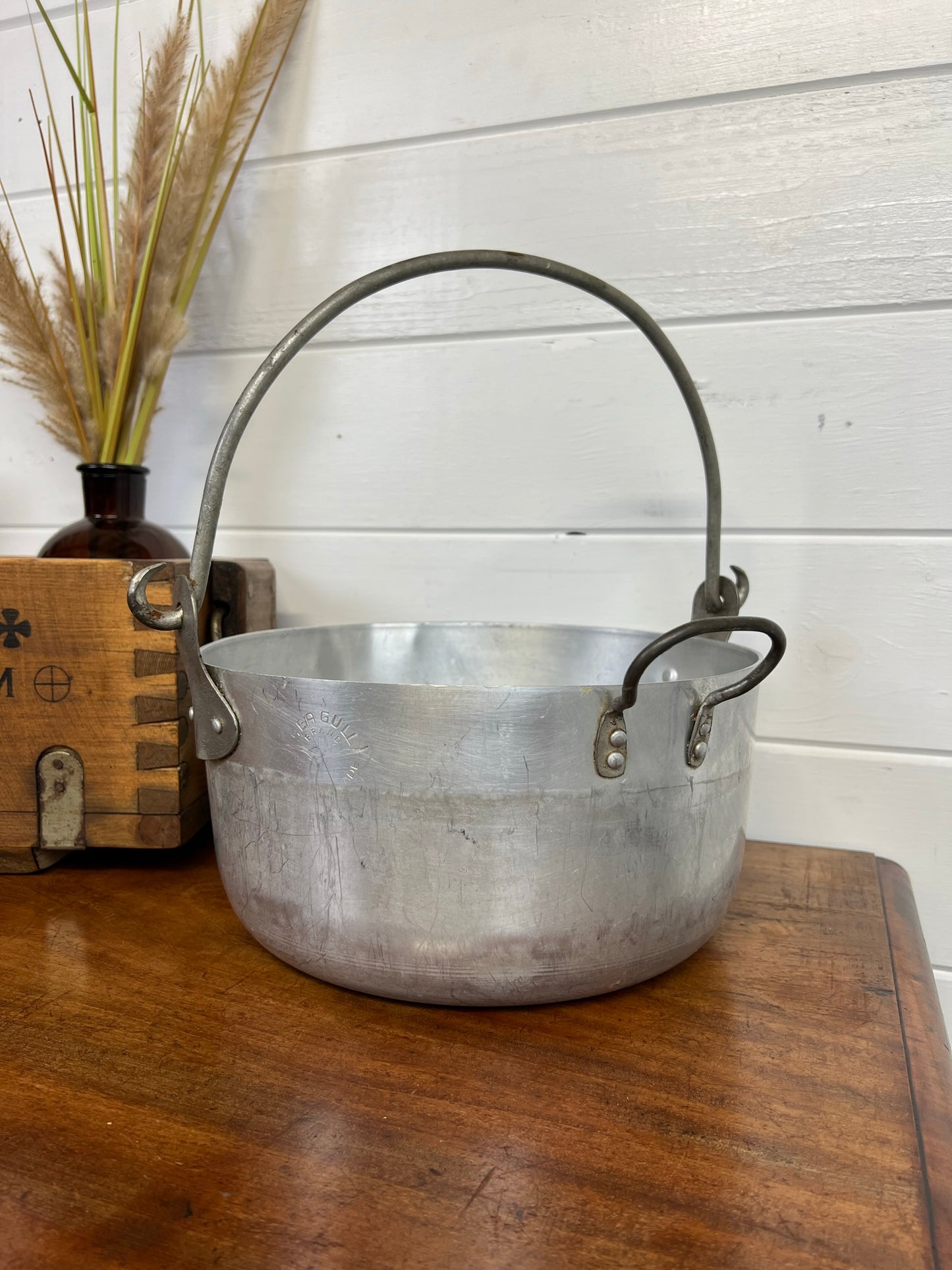 Vintage Aluminium Jam Pan Bowl Large Industrial Cook Pot Country Home Decor