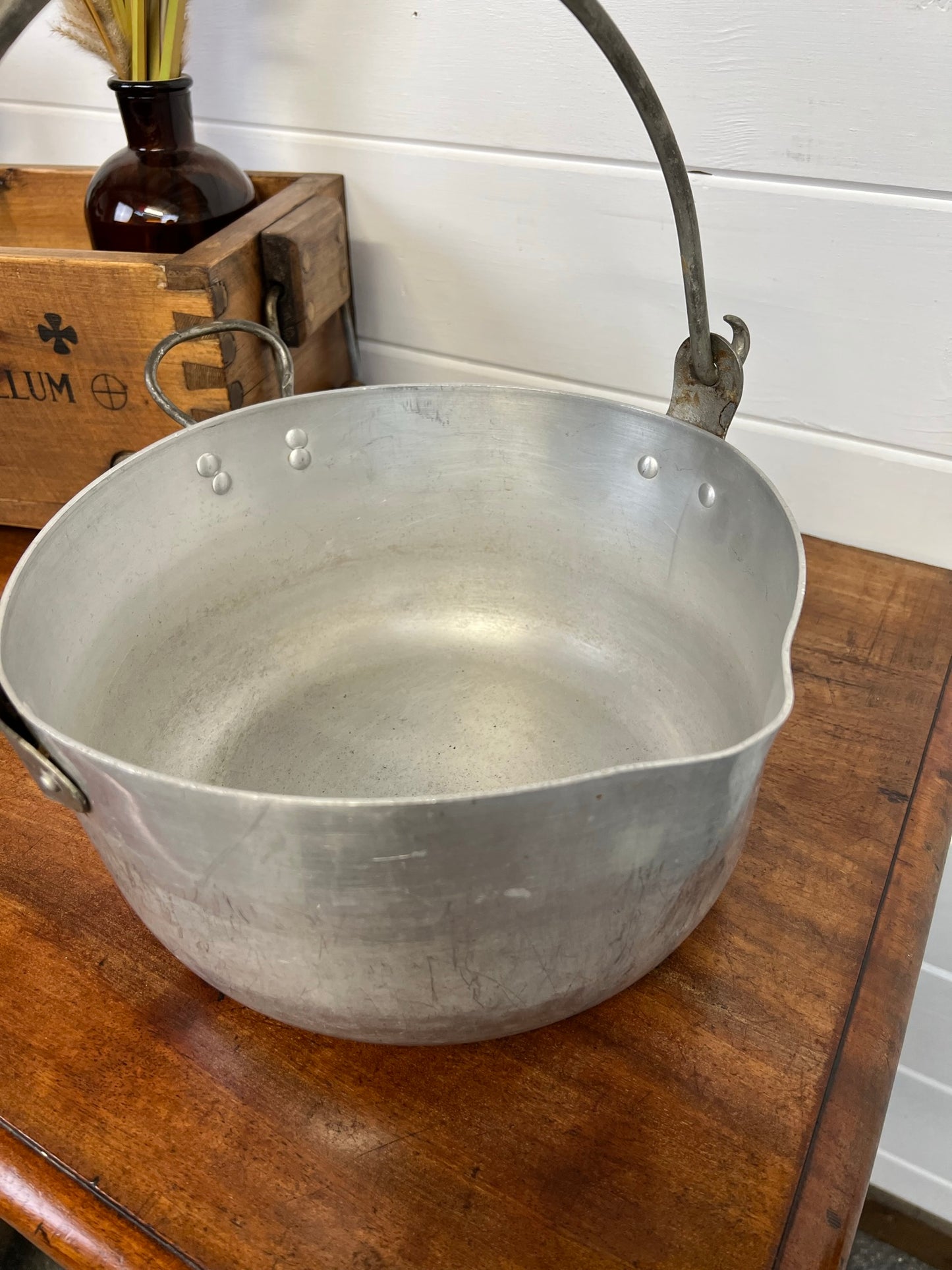 Vintage Aluminium Jam Pan Bowl Large Industrial Cook Pot Country Home Decor