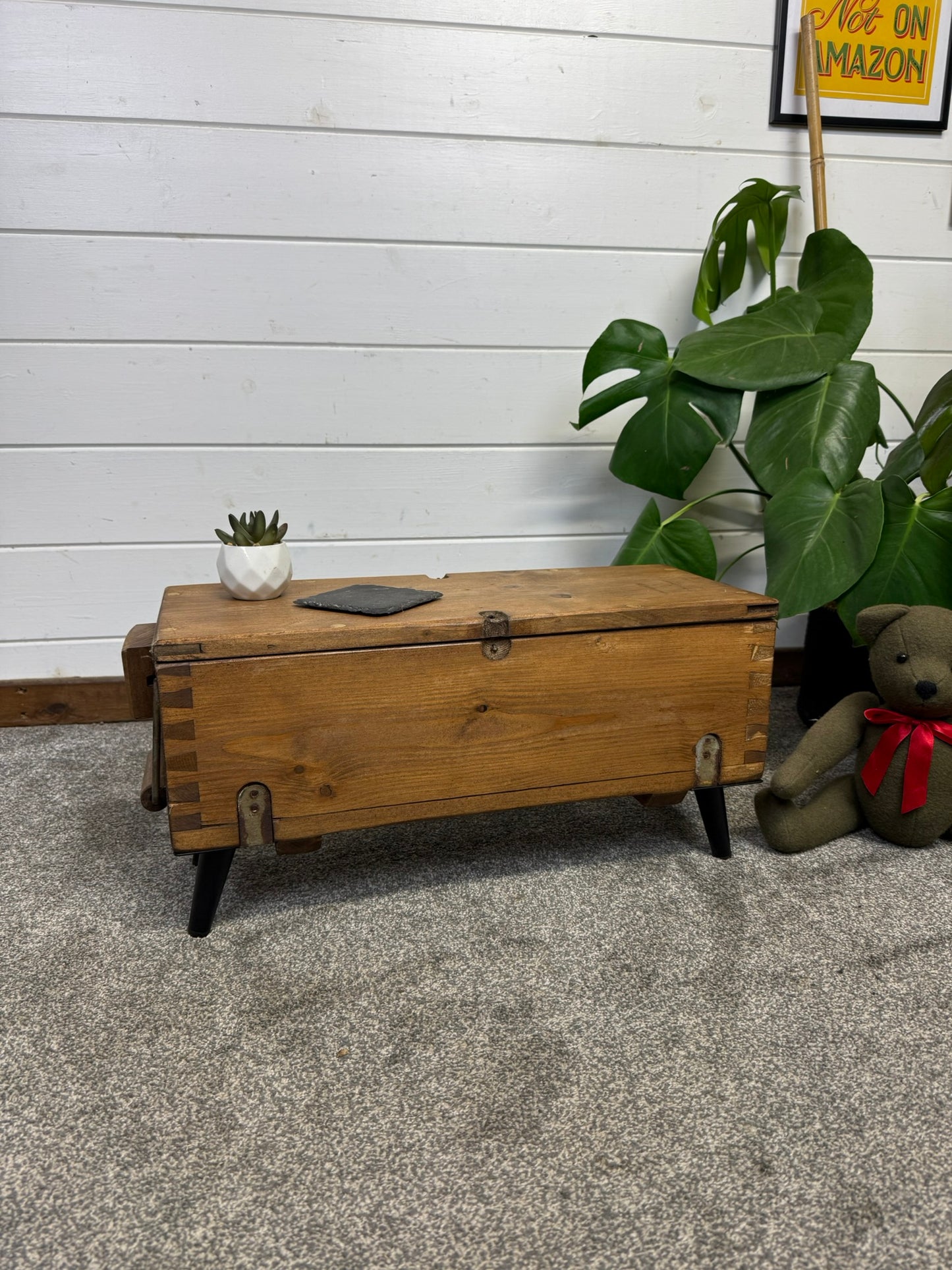 Vintage Rustic Wooden Box Side Table Storage Reclaimed Chest Cottage Farmhouse Coffee Table
