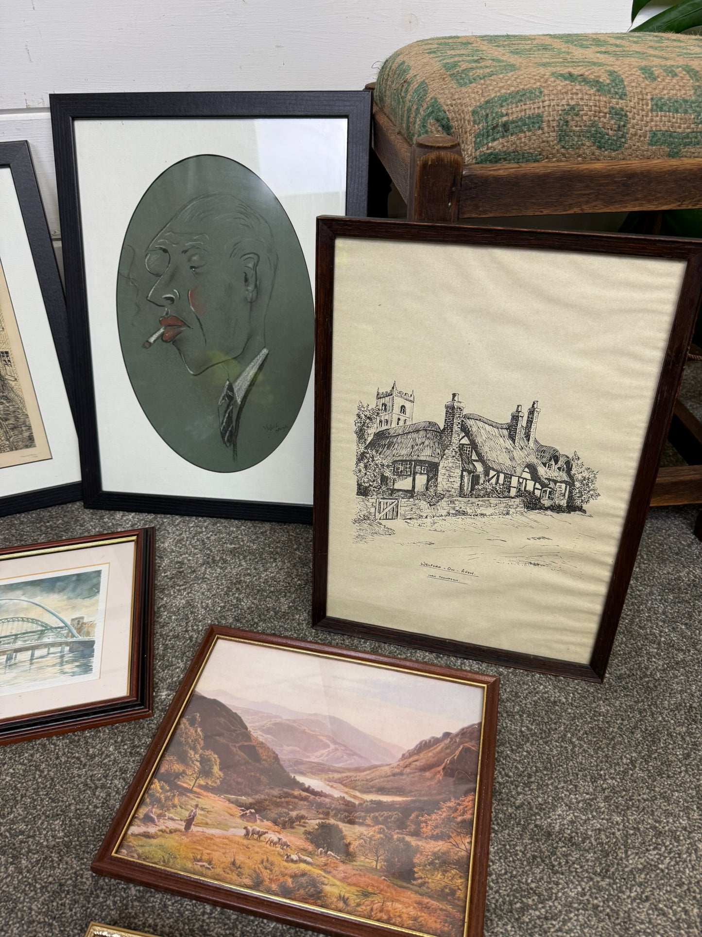 9x Framed Vintage Building Landscape Prints Sketches Wall Art Job Lot