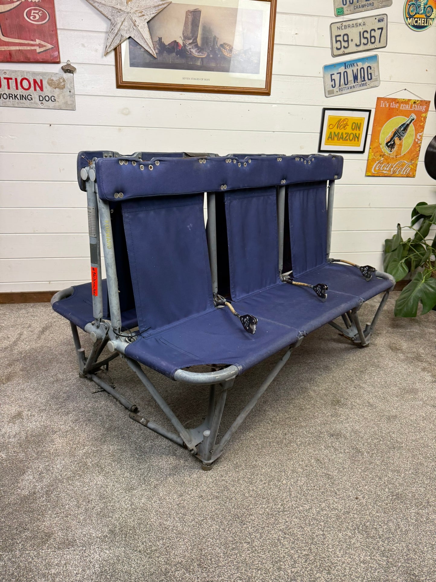Ex Army Lynx Helicopter Bench Seat Double Sided Folding Aviation Aircraft Seat Unique Quirky Man Cave