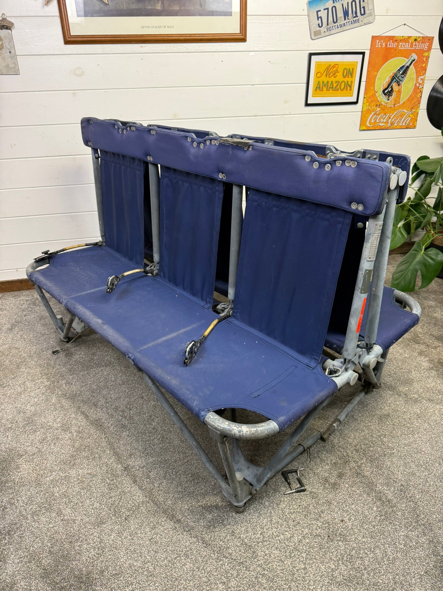 Ex Army Lynx Helicopter Bench Seat Double Sided Folding Aviation Aircraft Seat Unique Quirky Man Cave