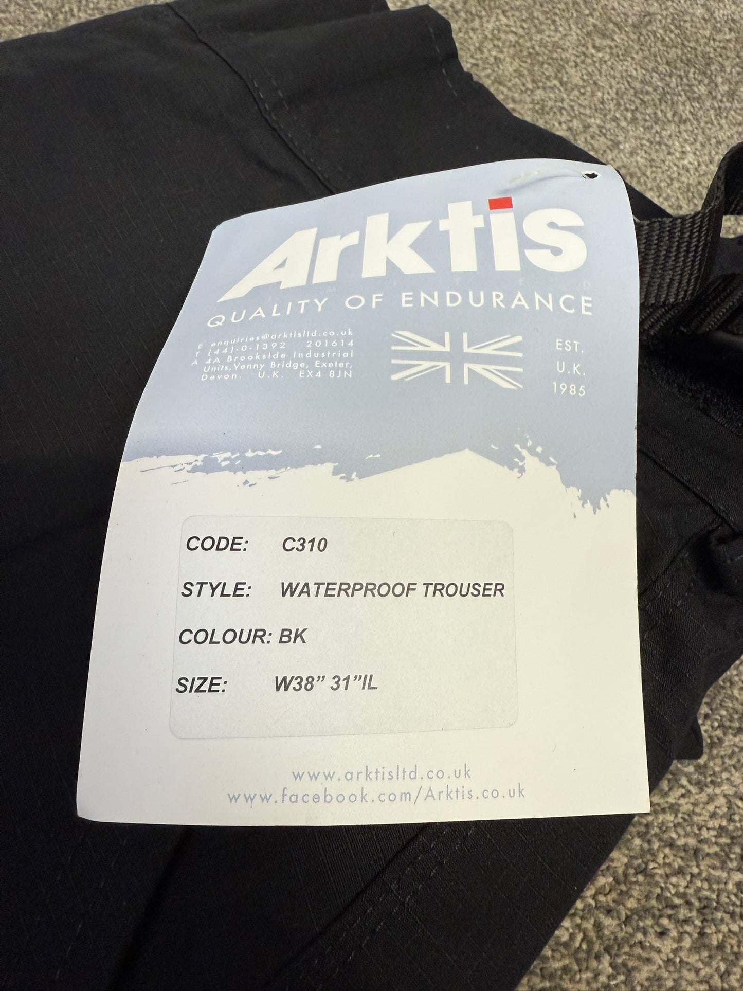 Arktis Black Combat Cargo Trousers C310 Waterproof Ripstop Hiking W38" L31"