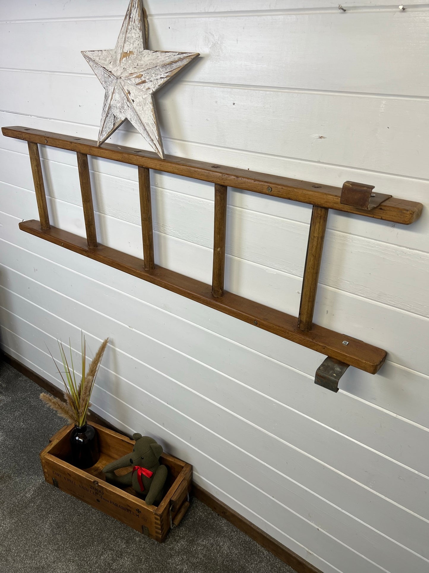 Vintage Wooden Ladder Wall Shelf Reclaimed Rustic Decor Living Room Hallway Plant Display