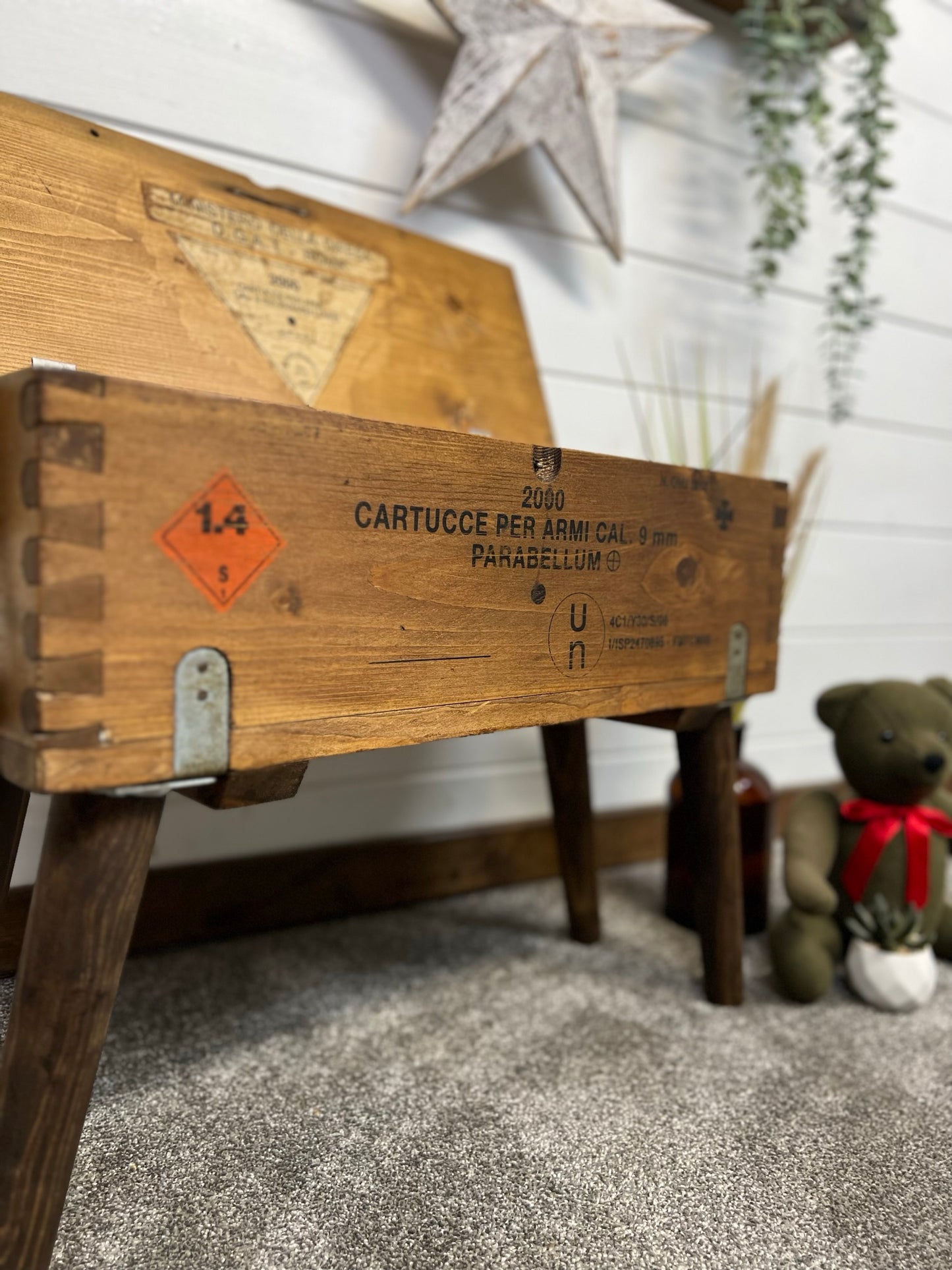 Rustic Wooden Ammo Box Side Table Vintage Storage Chest Industrial Trunk Home Coffee Table
