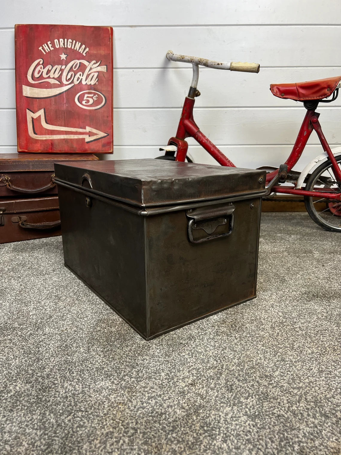 Vintage Metal Deeds Box Storage Tin Rustic Shabby Chic Decor Vintage Steampunk Display